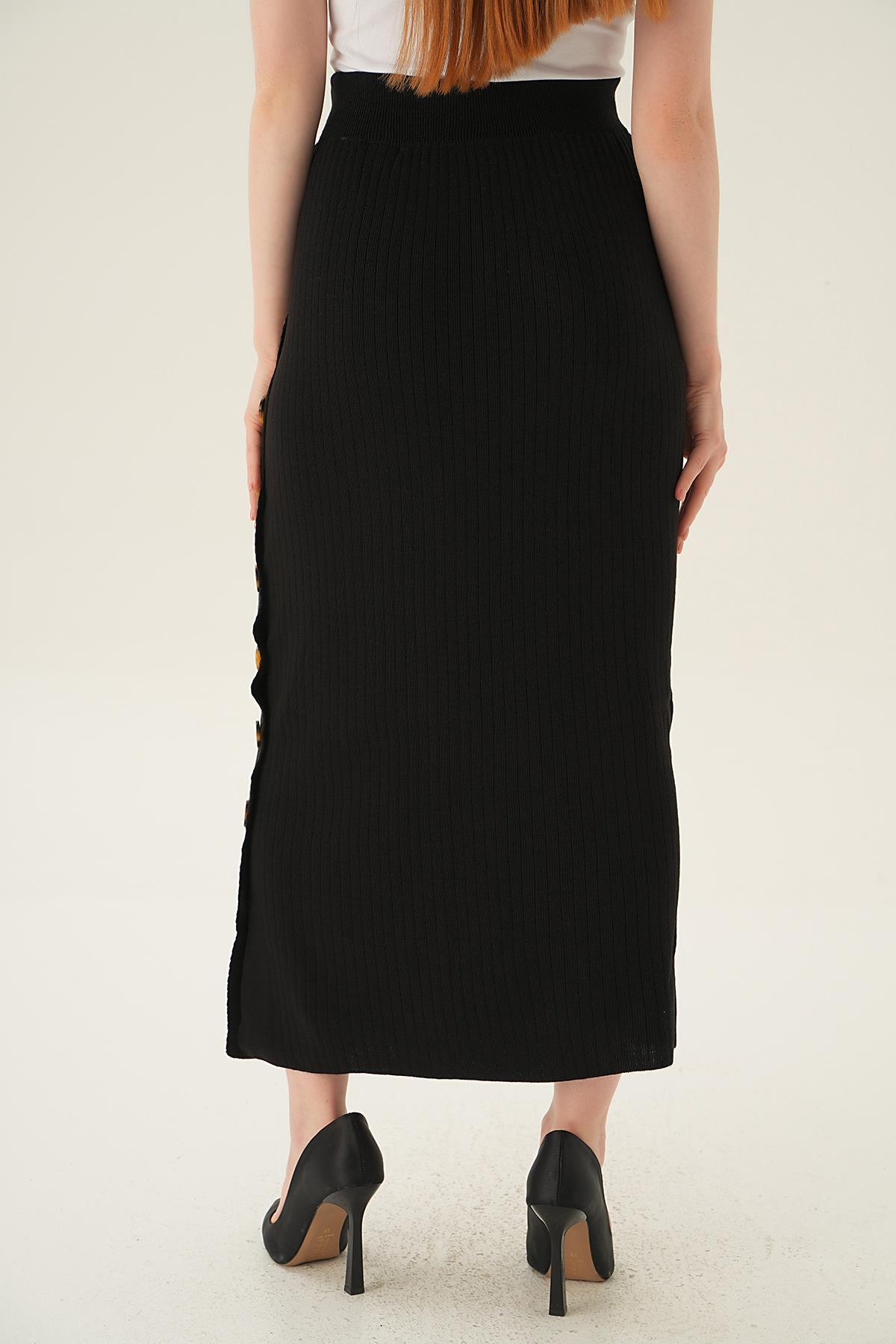 Siyah Düğme Detay Etek 2401 - 4