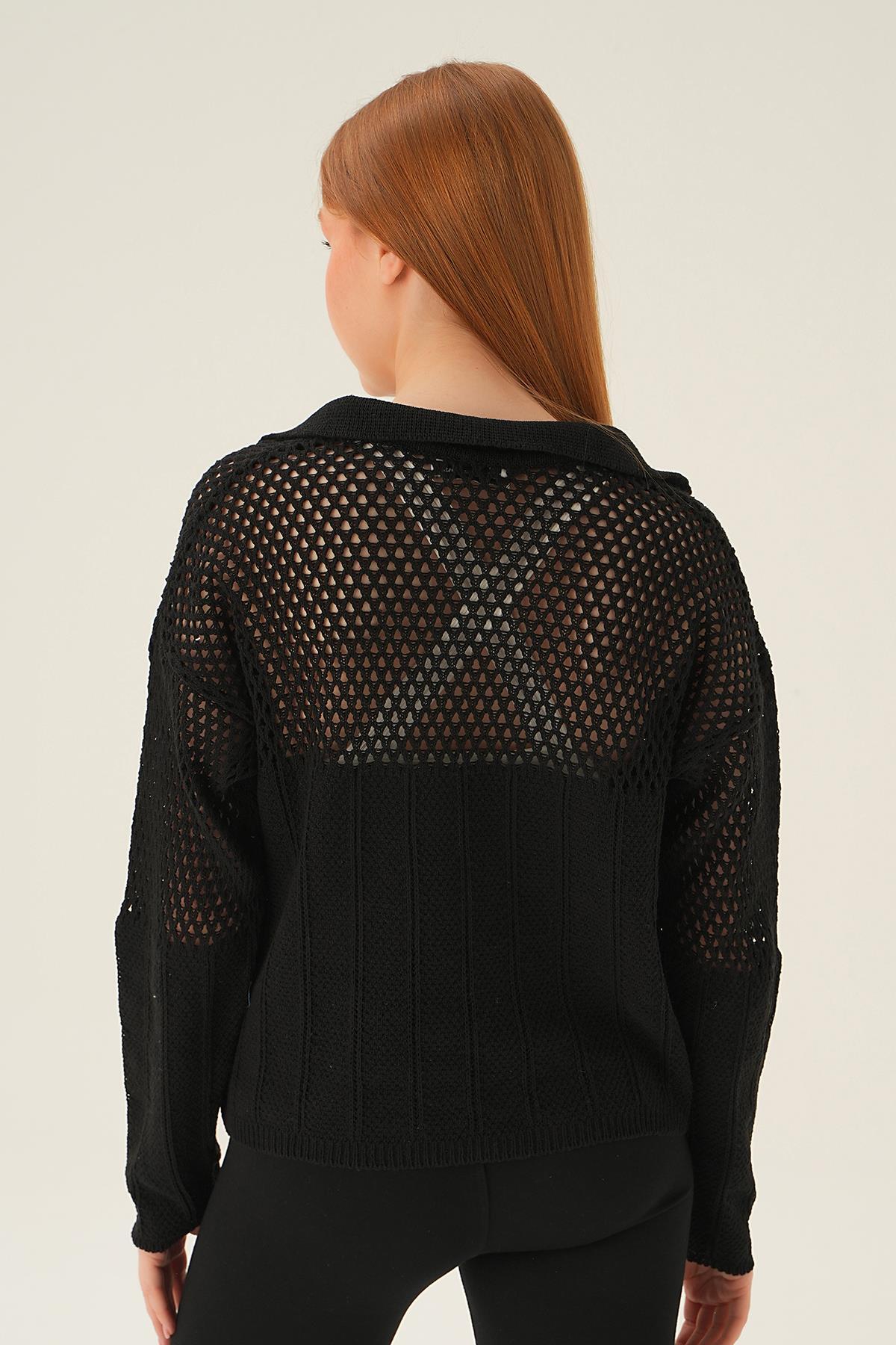 Siyah Polo Yaka Ajurlu Bluz 2405 - 5