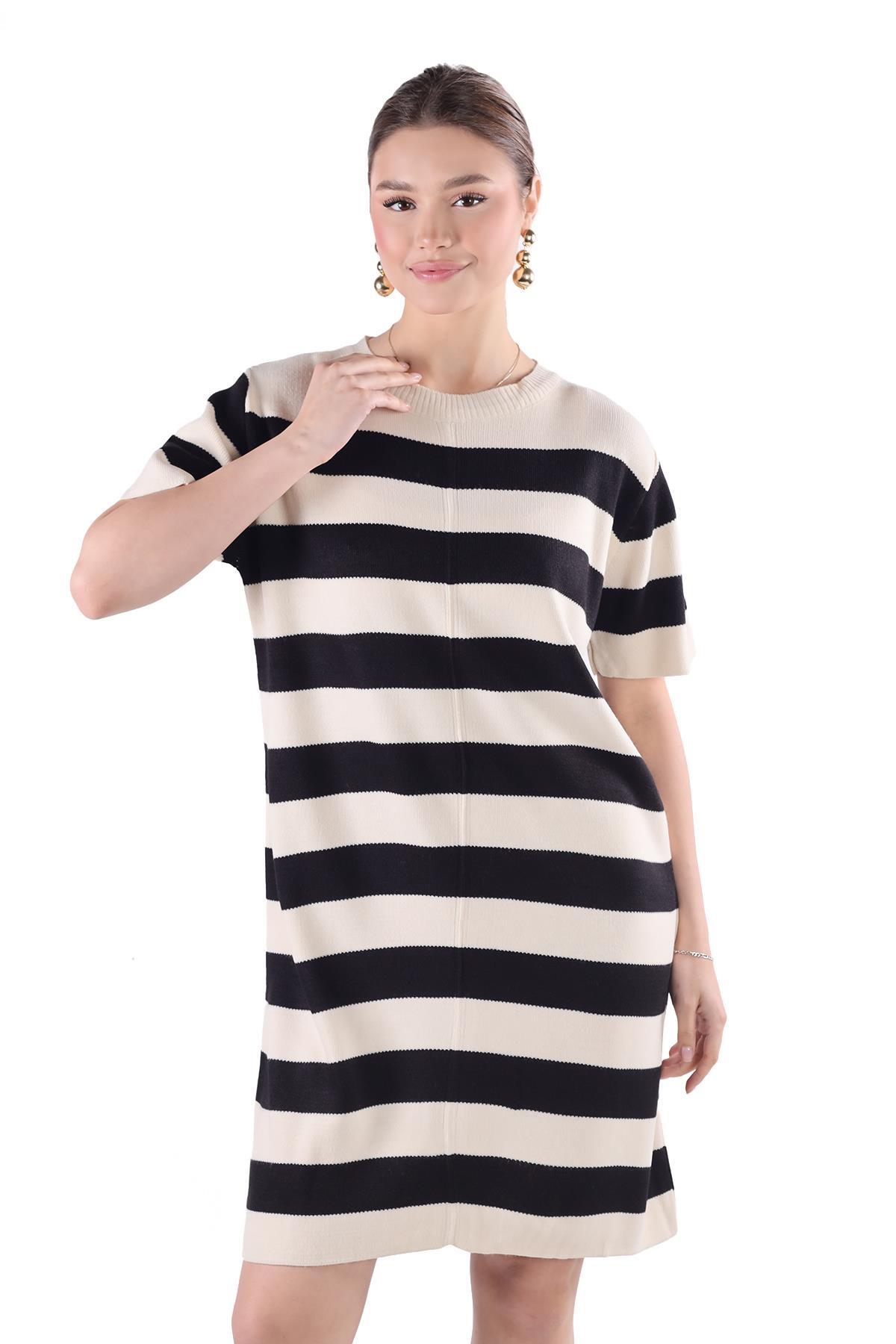 Taş Çizgili Kısa Kol Elbise 24102 - 2