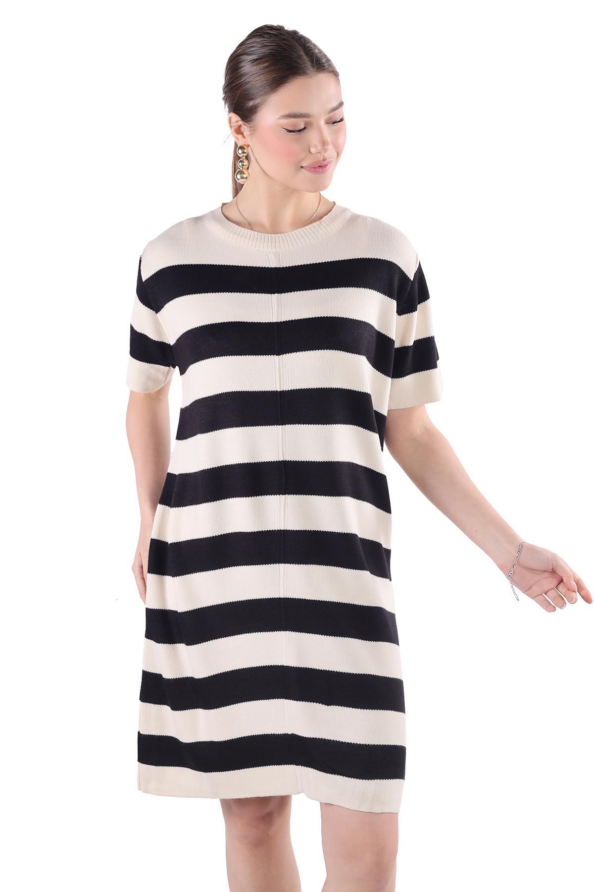 Taş Çizgili Kısa Kol Elbise 24102 - 7