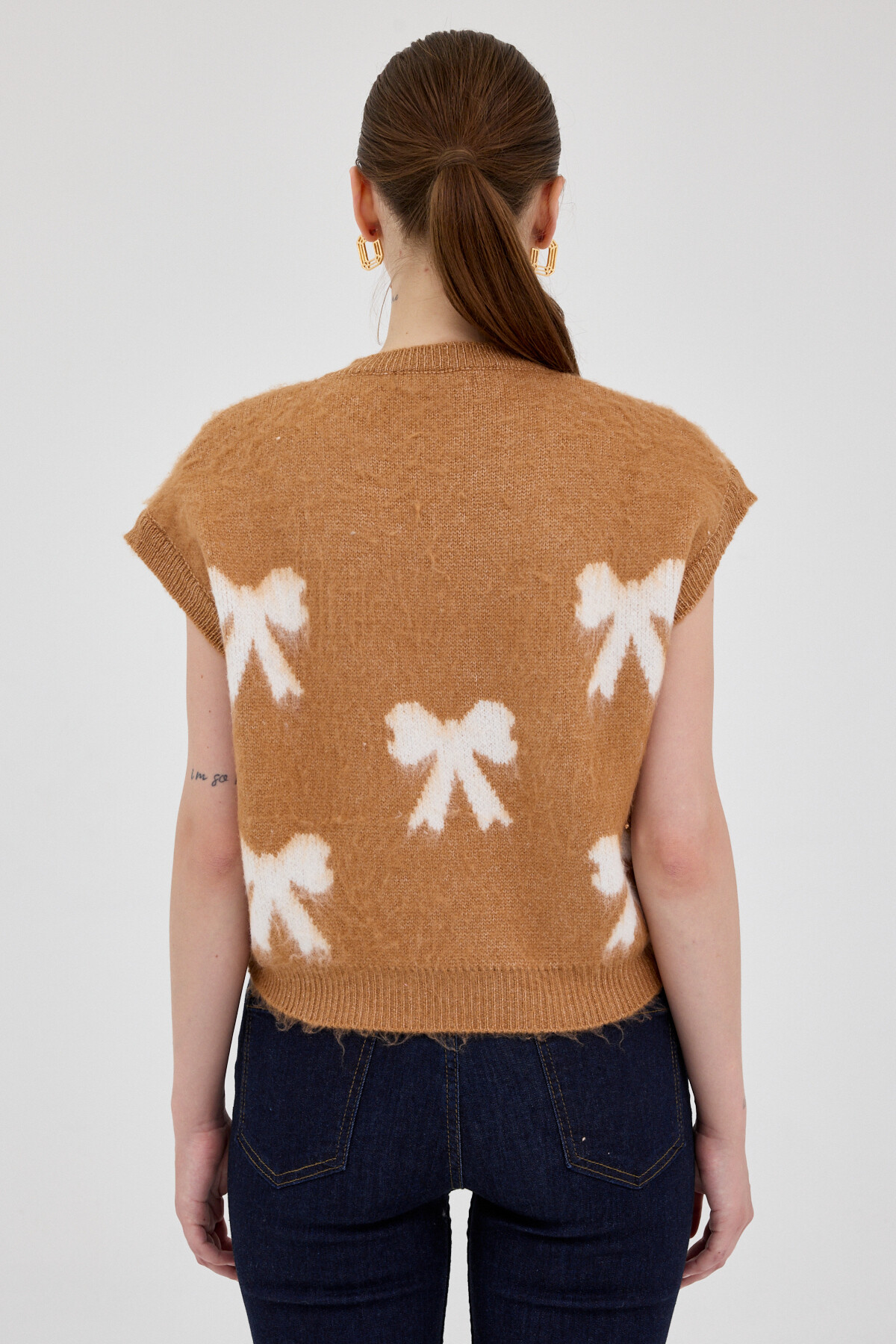 Taba V Yaka Fiyonk Desenli Kadın Süveter 2411 - 5