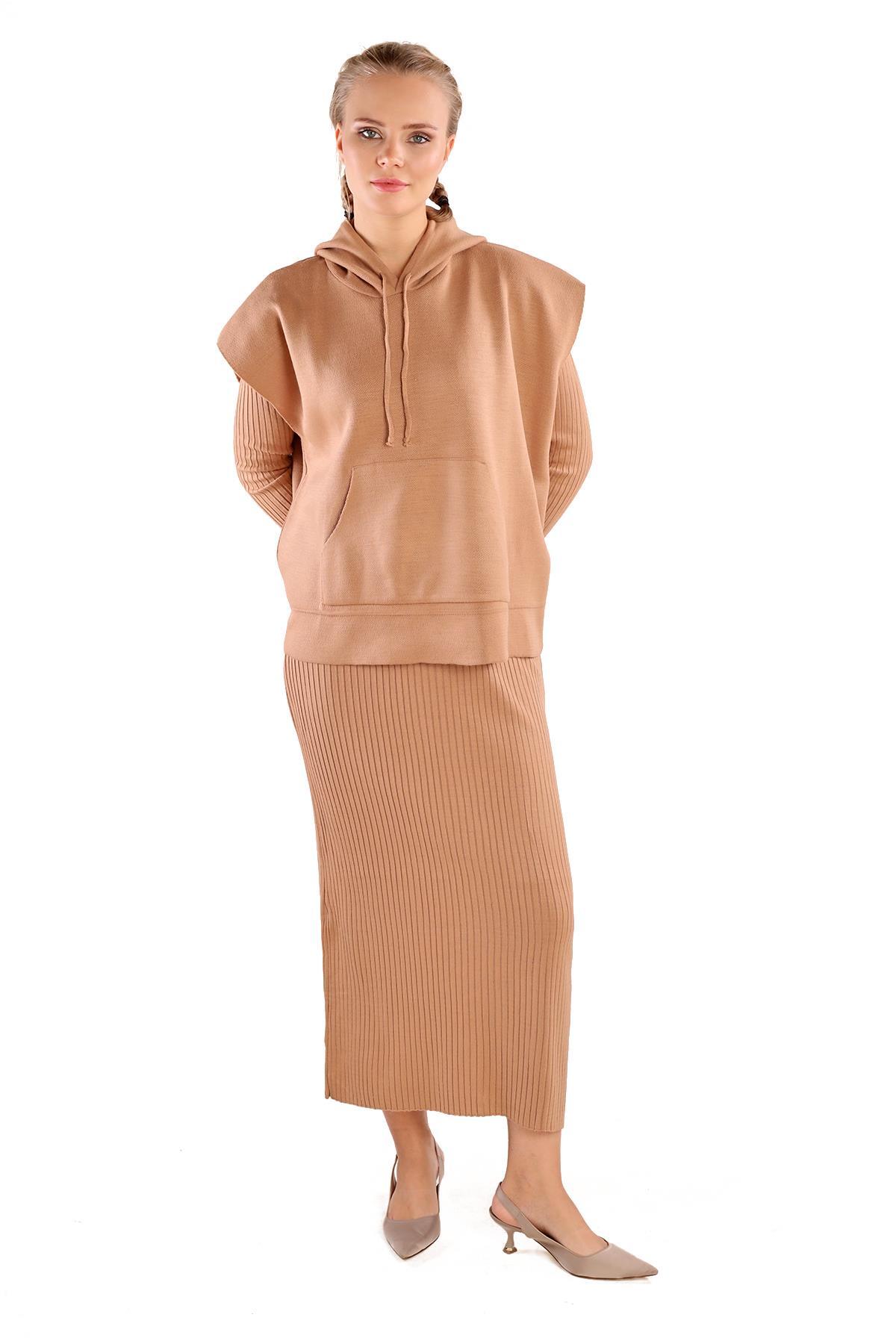 Camel Kapüşonlu Elbise Takım 24114 - 1
