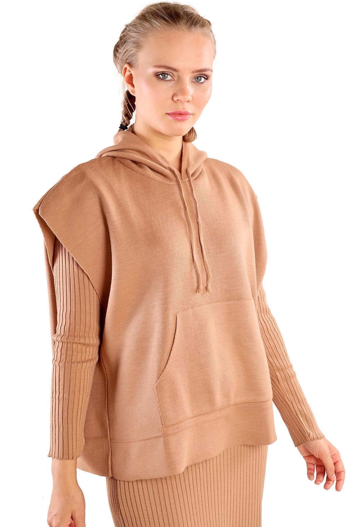 Camel Kapüşonlu Elbise Takım 24114 - 2