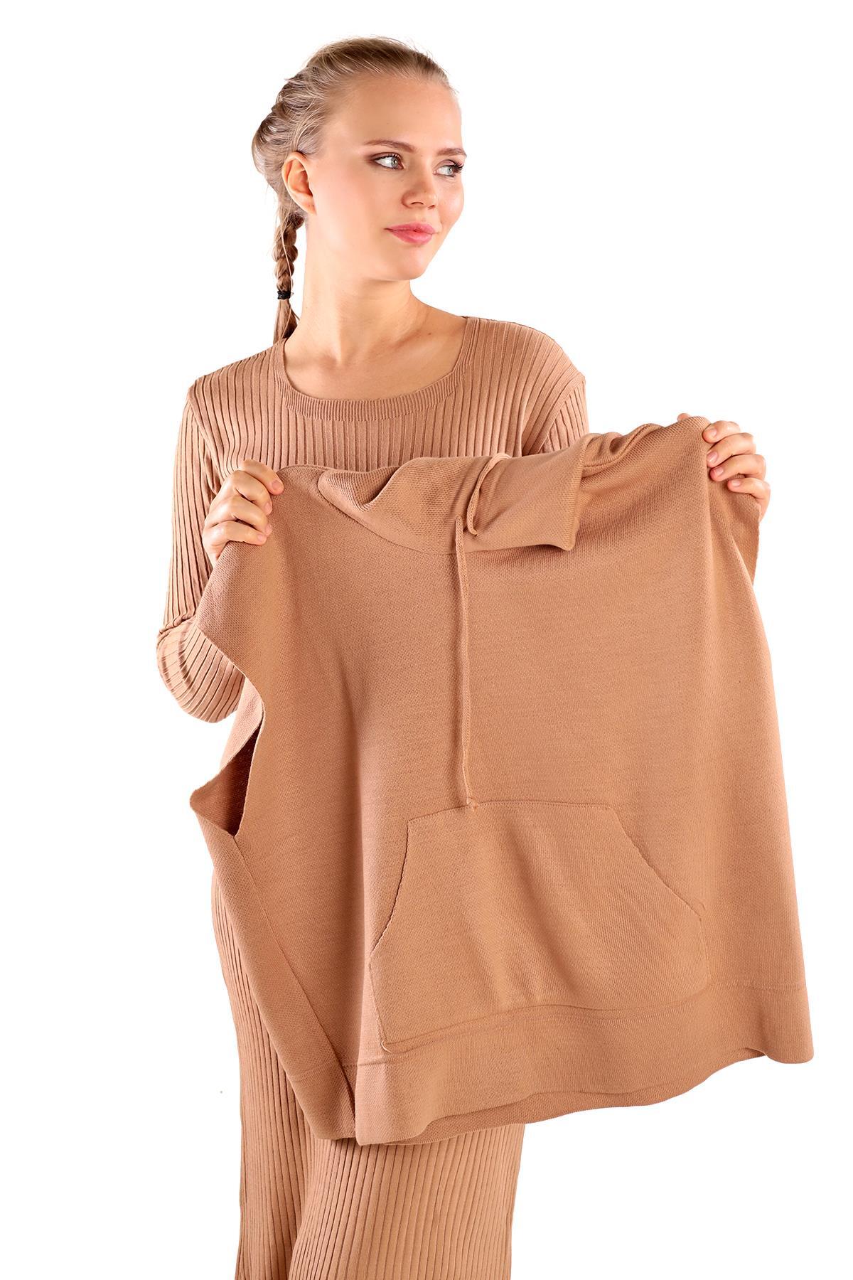Camel Kapüşonlu Elbise Takım 24114 - 6