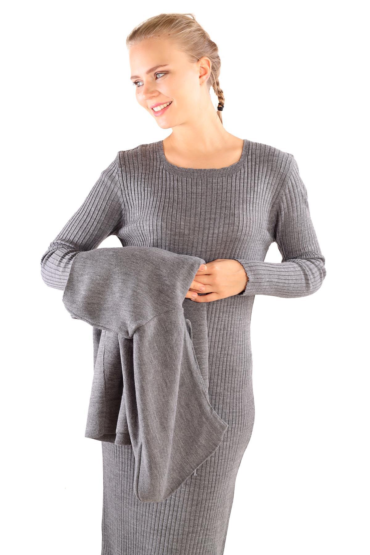 Füme Kapüşonlu Elbise Takım 24114 - 3