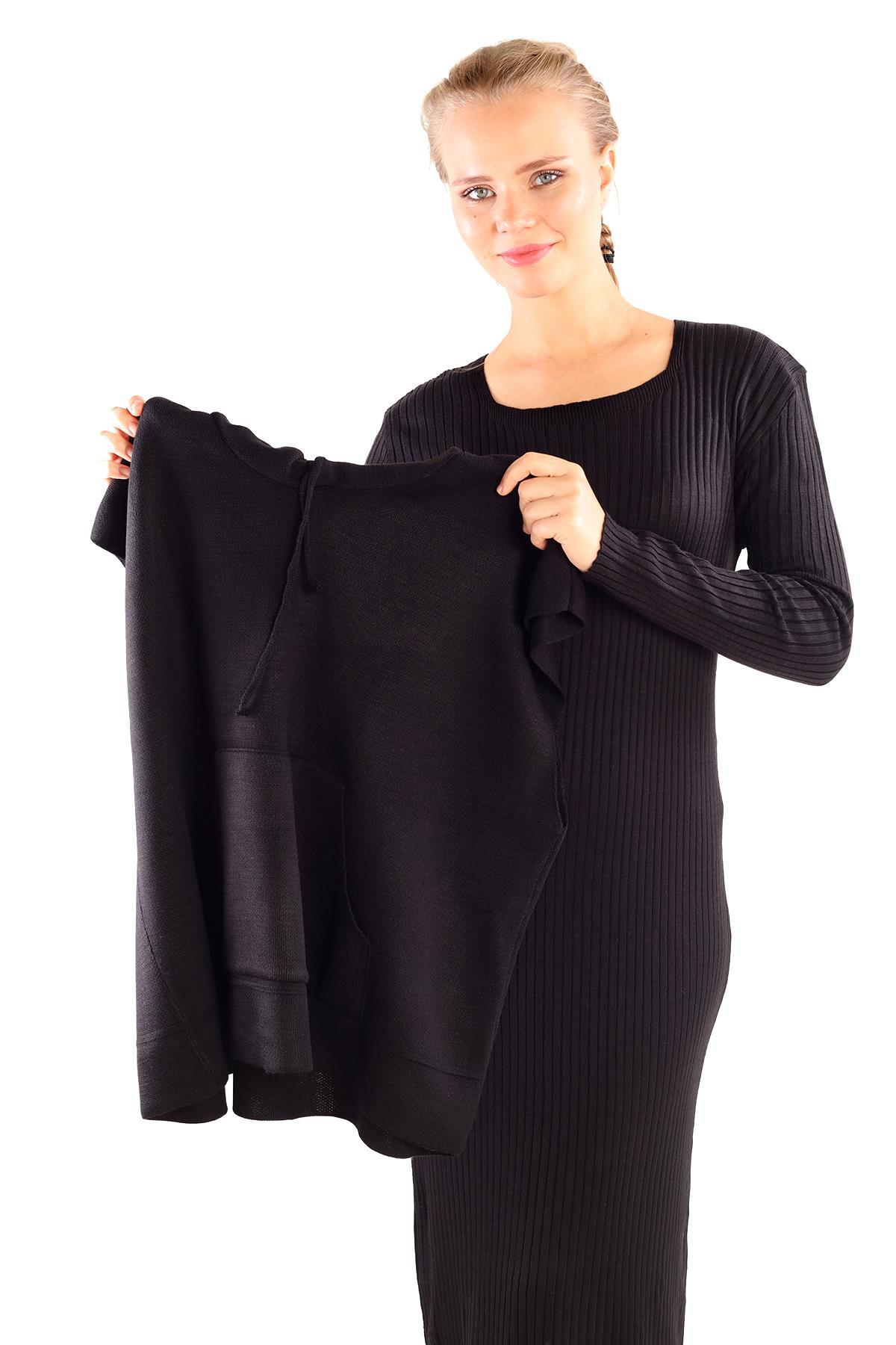 24114 Kapüşonlu Elbise Takım Siyah - RAYS