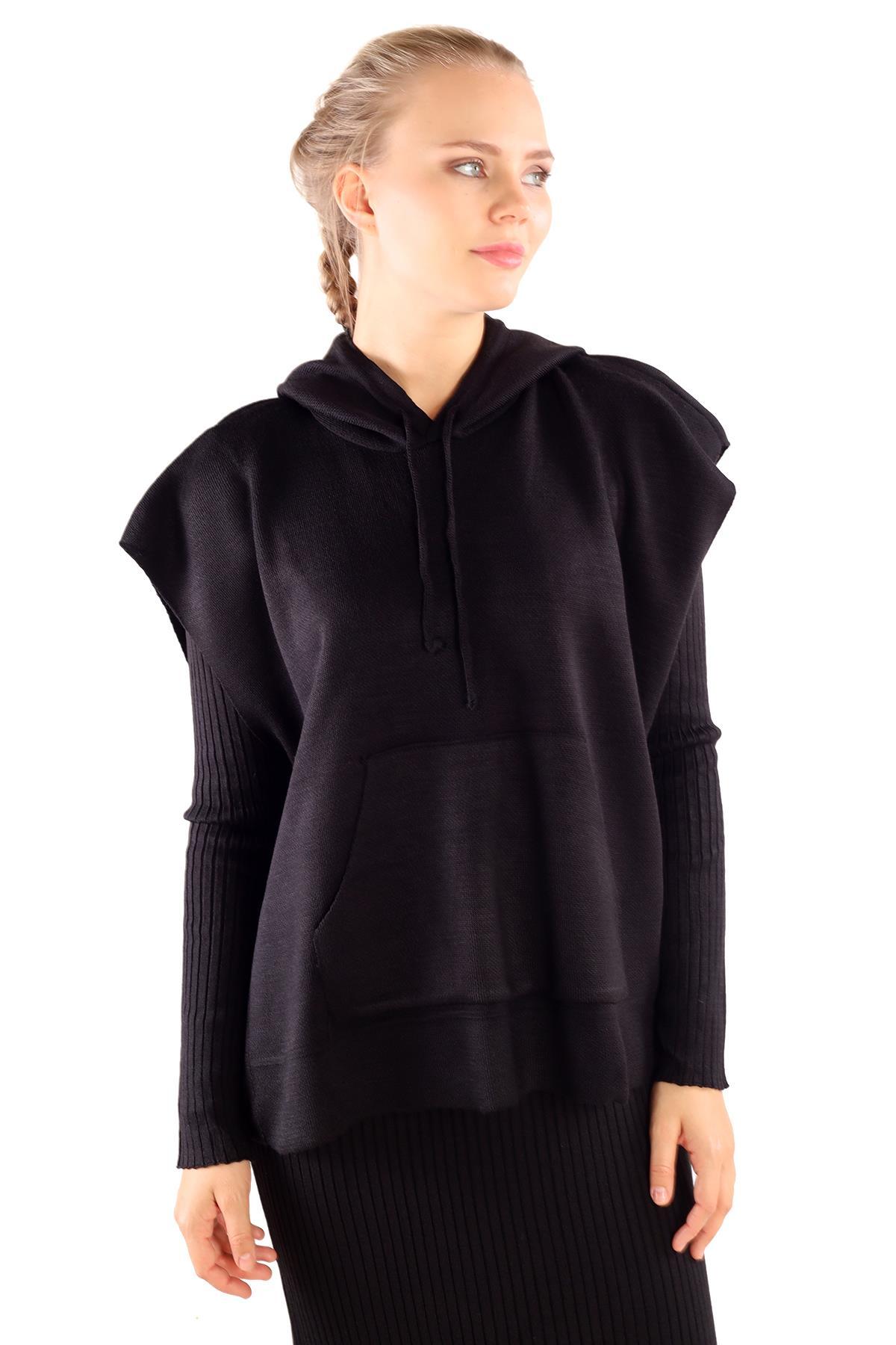 24114 Kapüşonlu Elbise Takım Siyah 