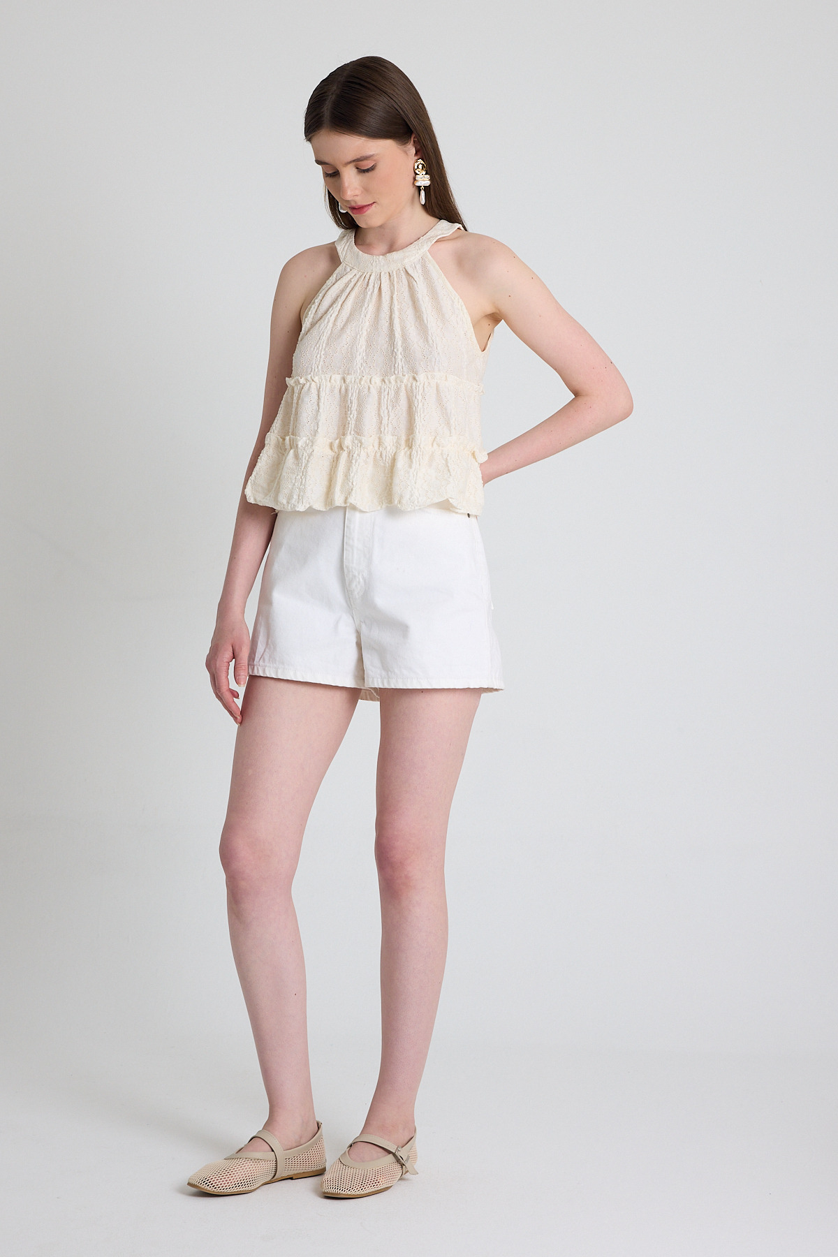 Bej Keten Görünümlü Kat Kat Bluz 241189 - 3