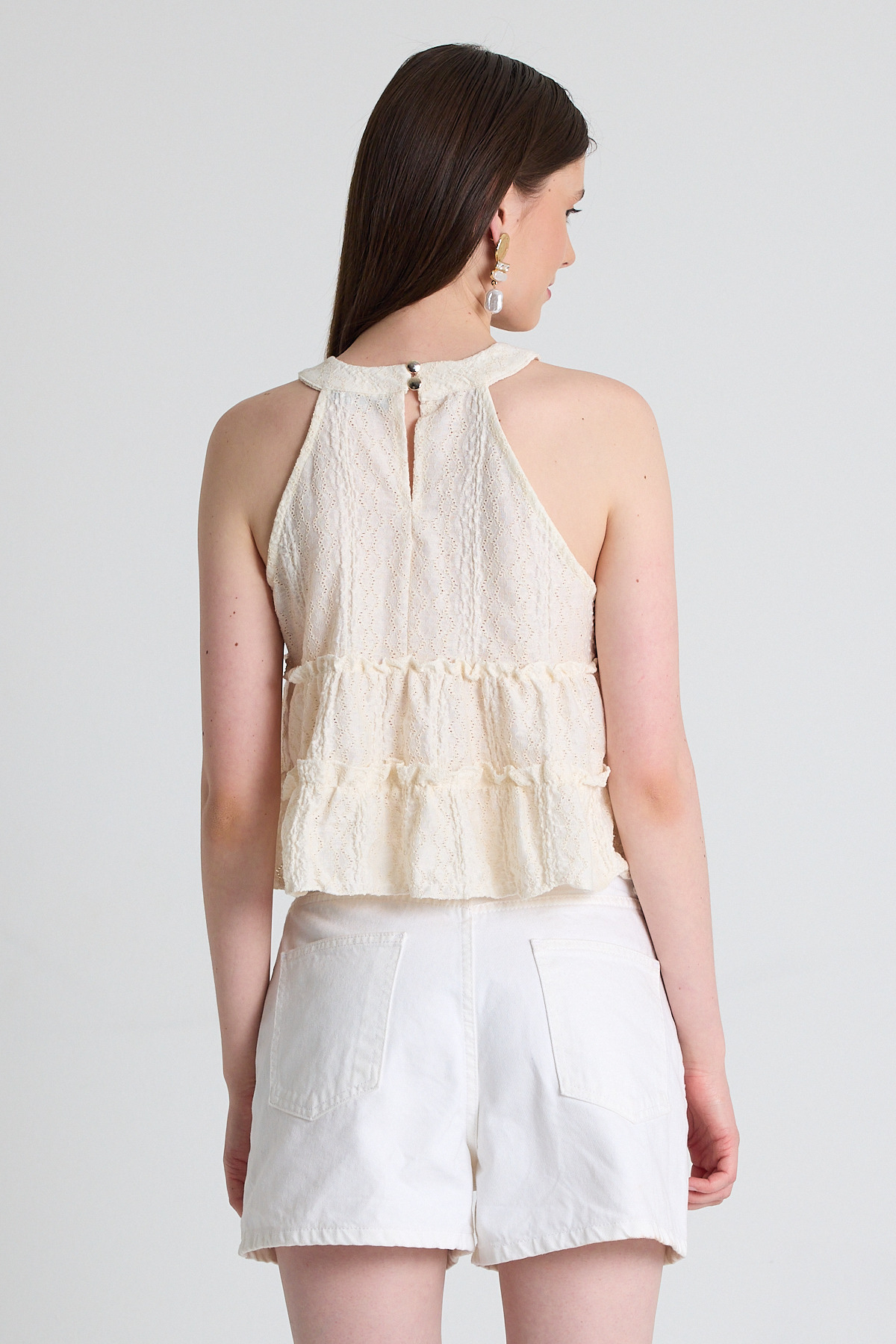 Bej Keten Görünümlü Kat Kat Bluz 241189 - 5