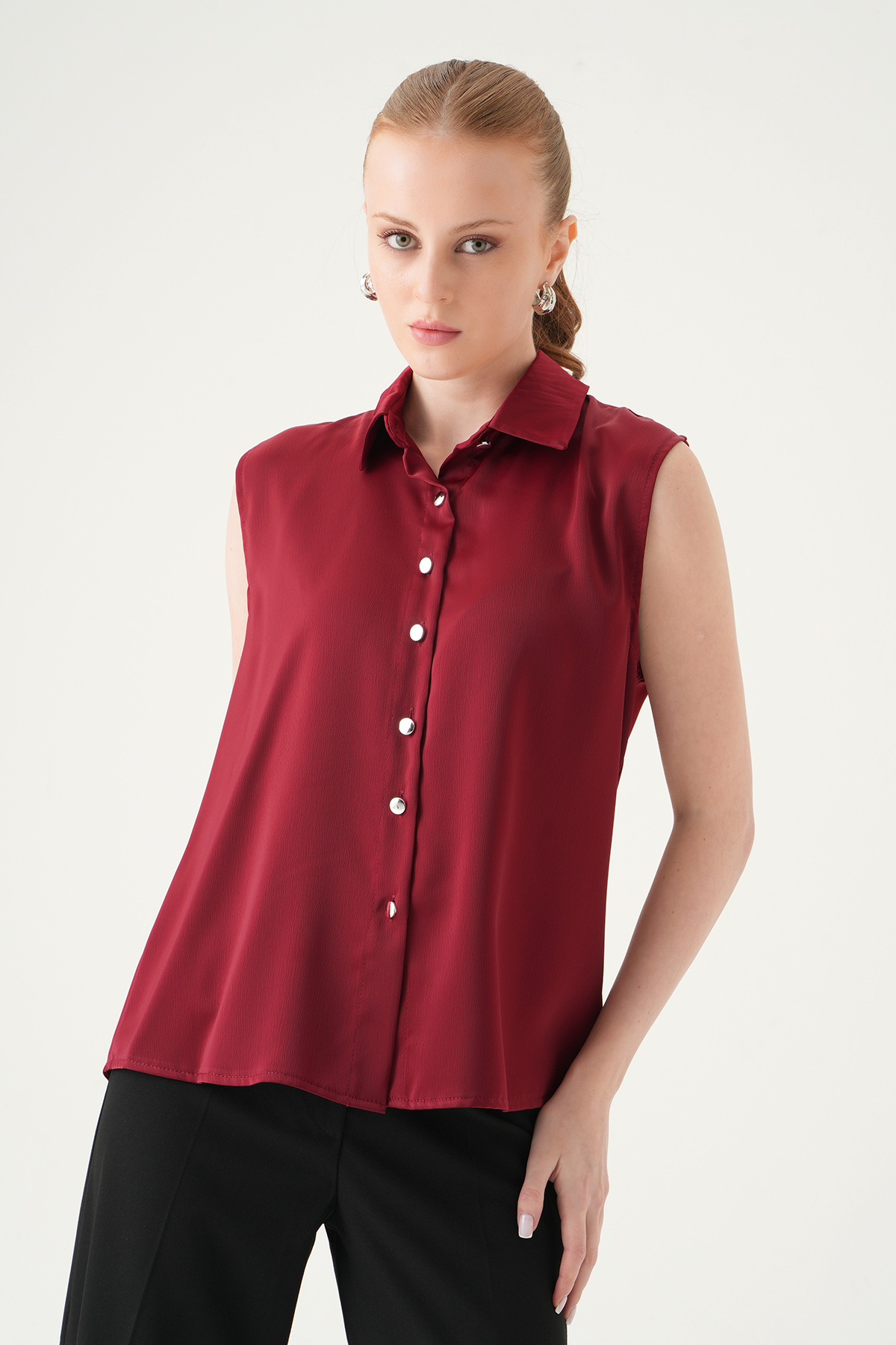 Bordo Sıfır Kol Gömlek 241190 - 1