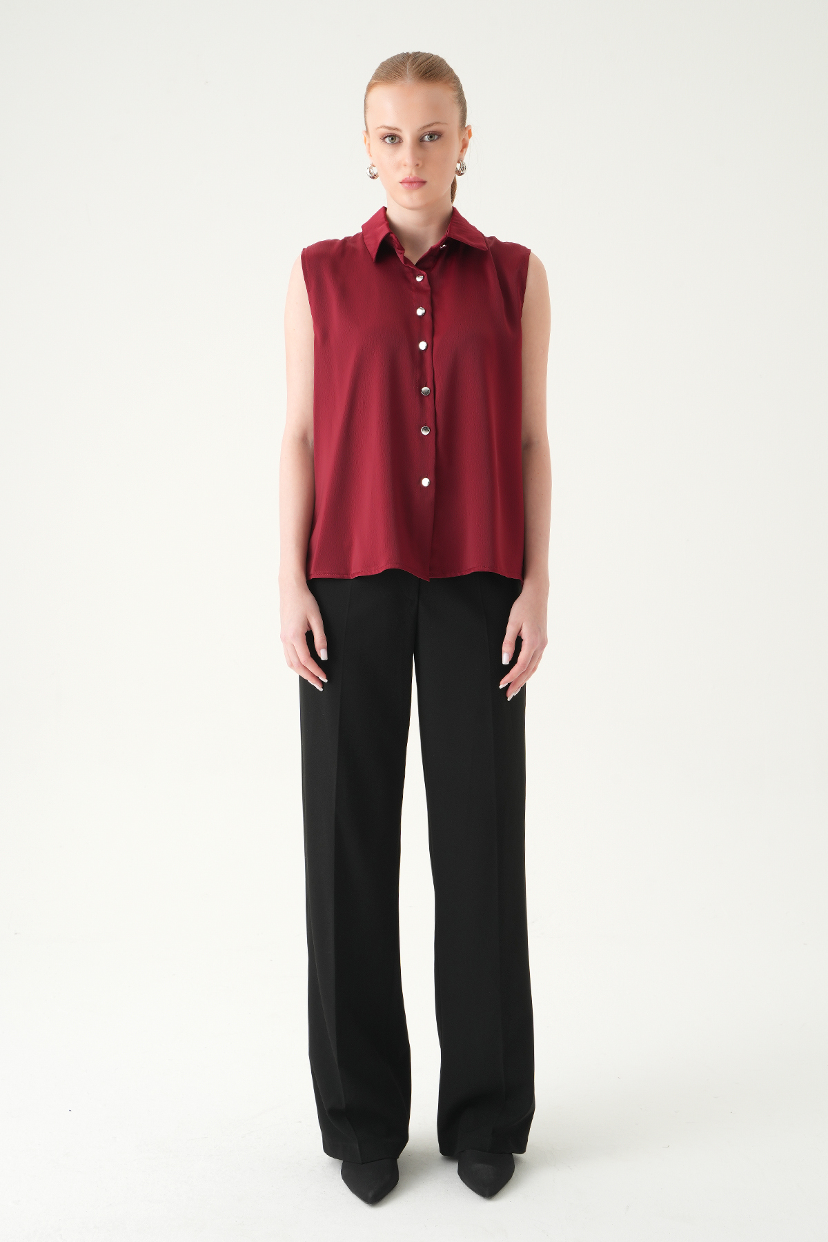 Bordo Sıfır Kol Gömlek 241190 - 3