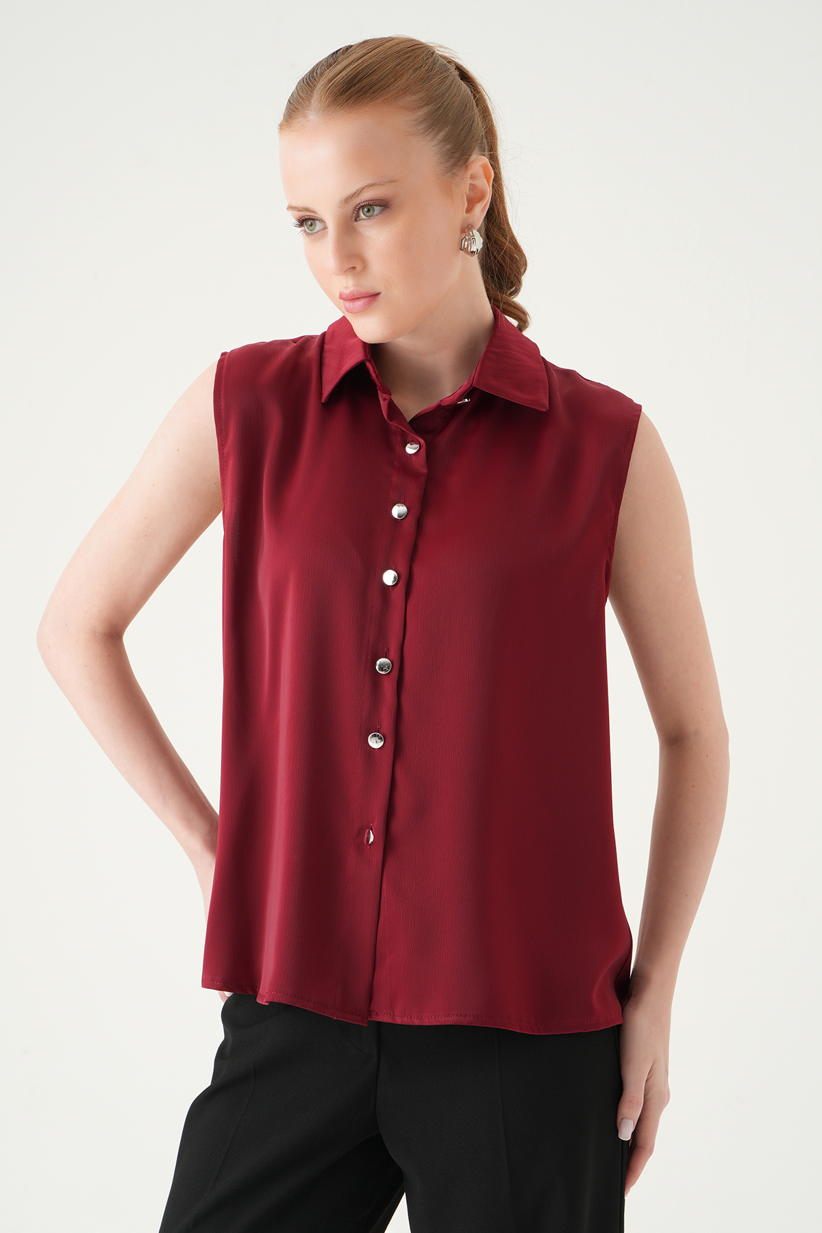 Bordo Sıfır Kol Gömlek 241190 - 6