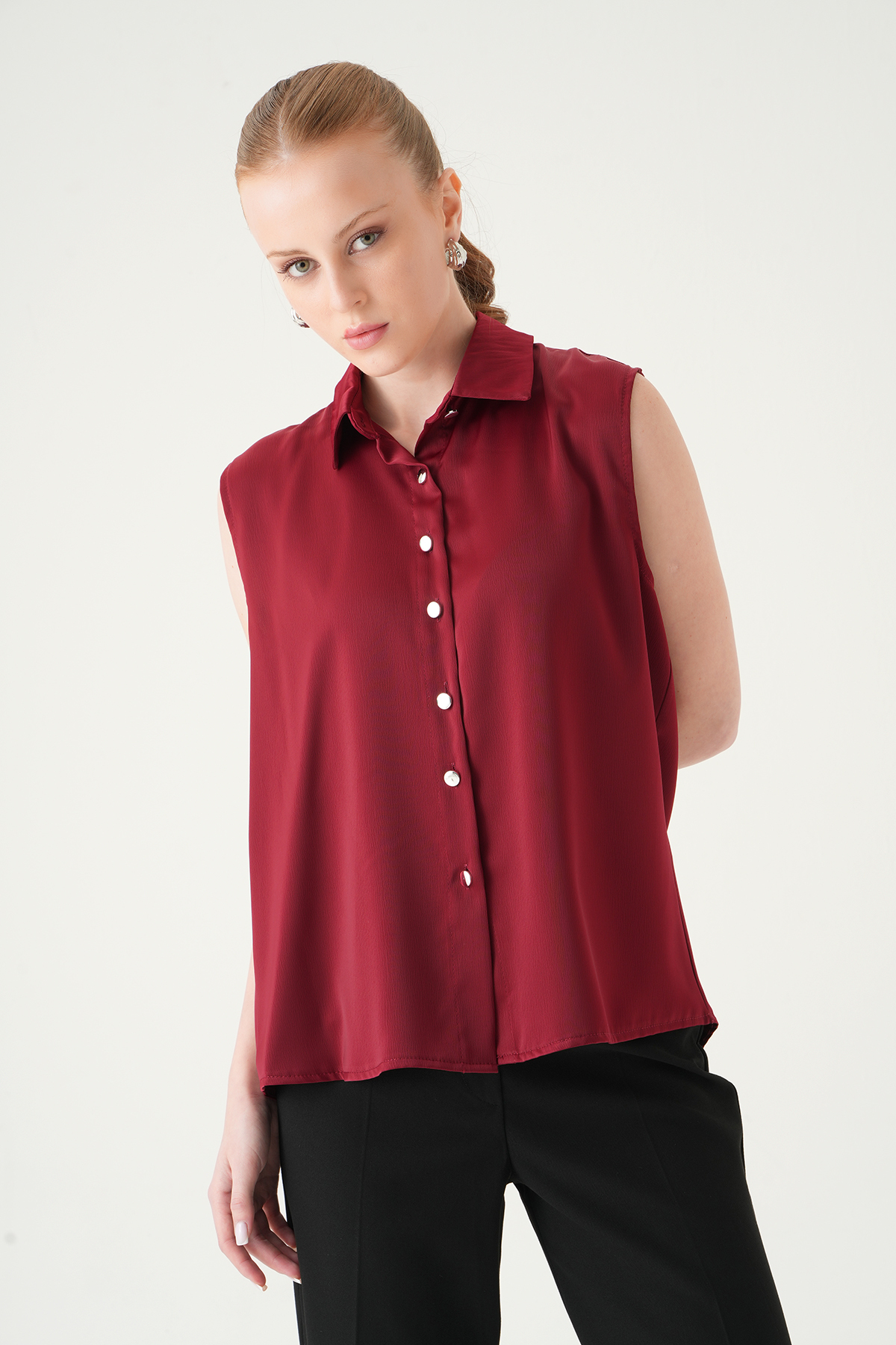 Bordo Sıfır Kol Gömlek 241190 - 7