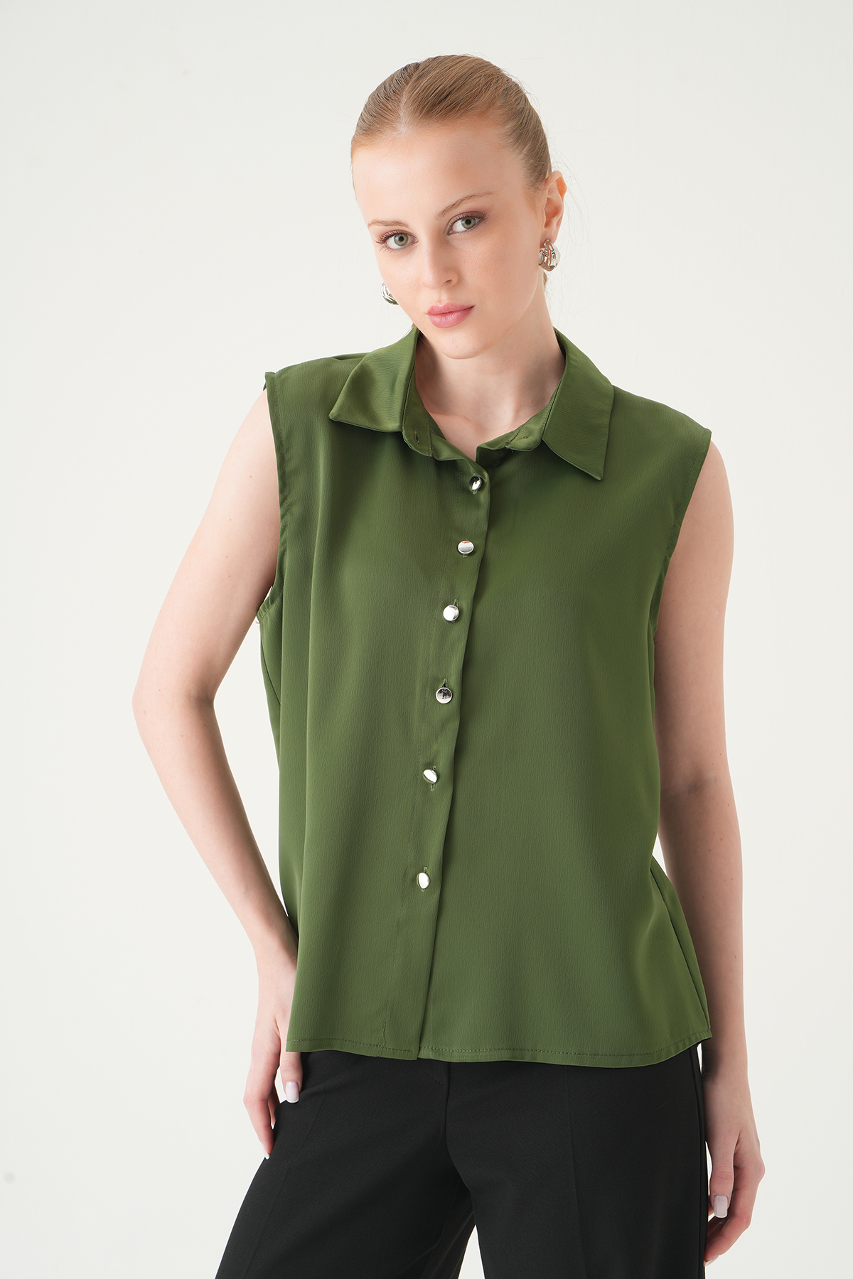 Haki Sıfır Kol Gömlek 241190 