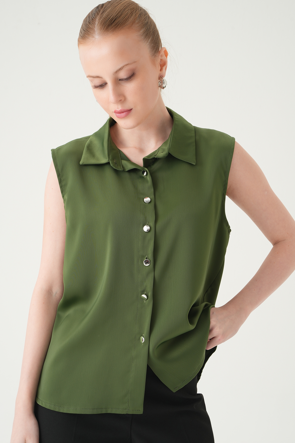 Haki Sıfır Kol Gömlek 241190 - 6