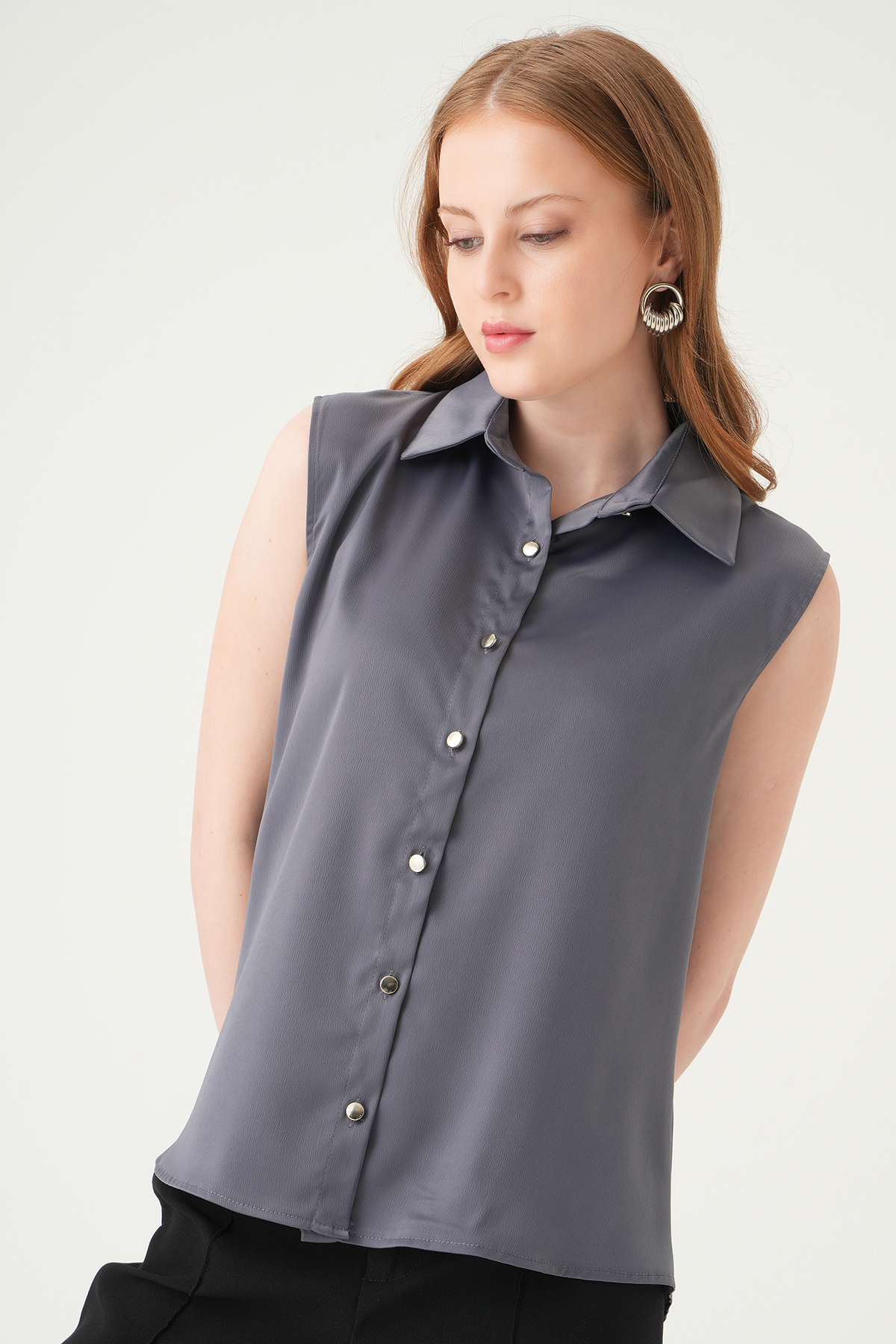 Koyu Gri Sıfır Kol Gömlek 241190 - RAYS