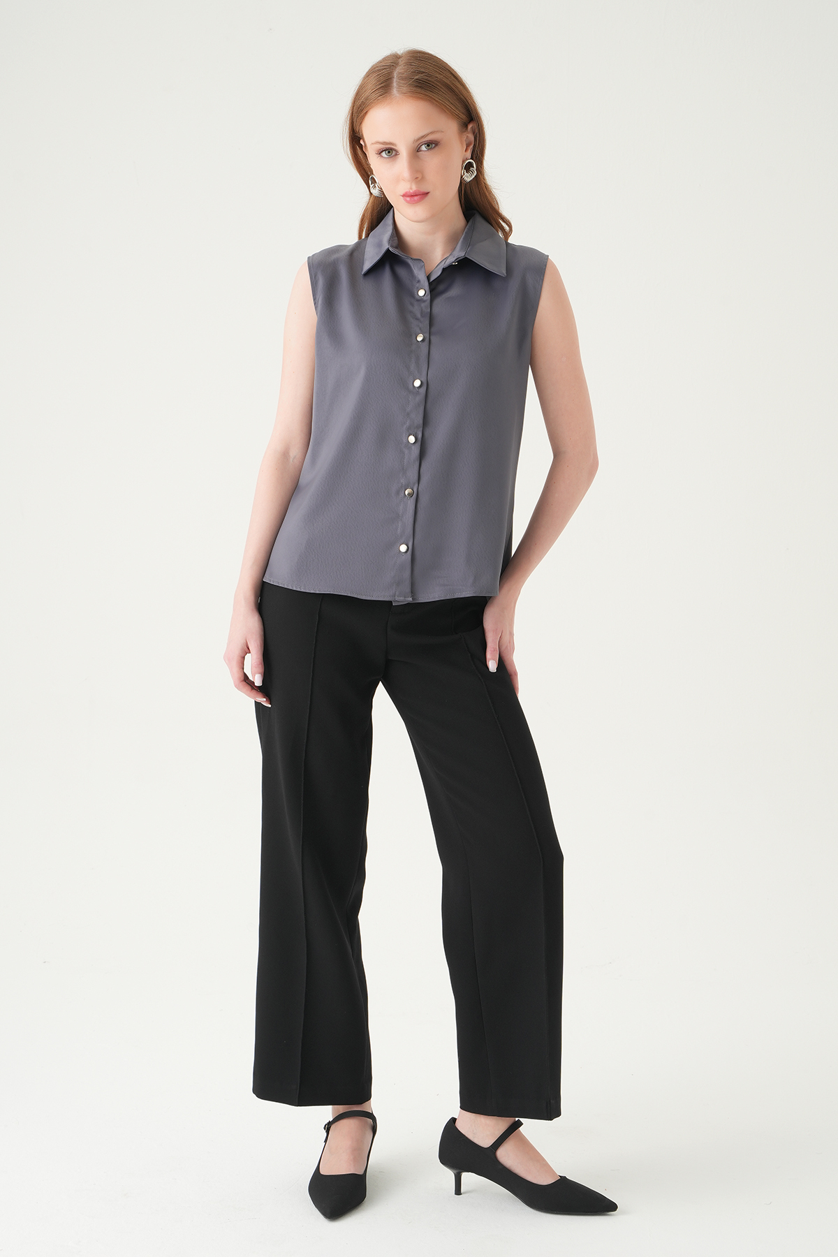 Koyu Gri Sıfır Kol Gömlek 241190 - RAYS