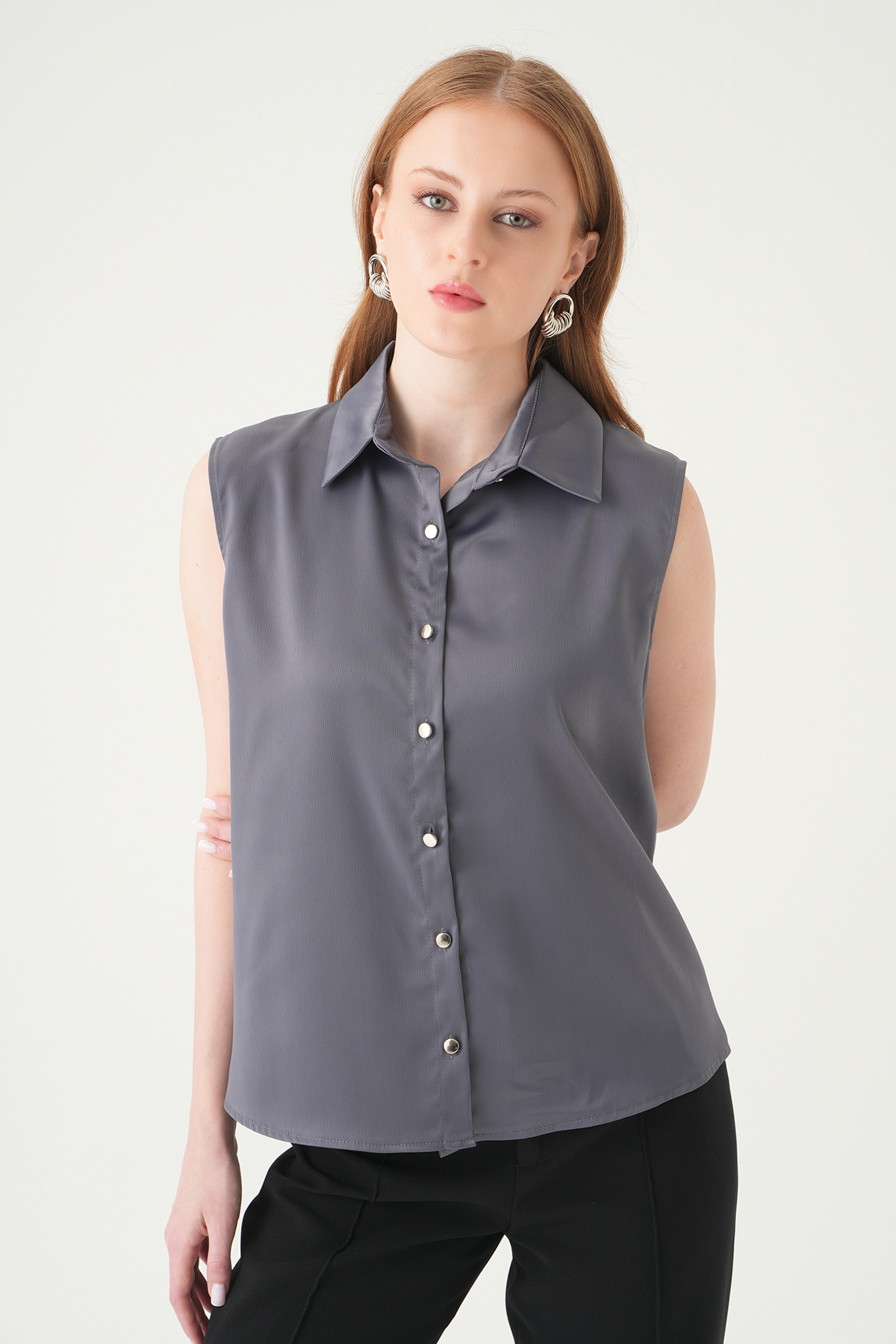 Koyu Gri Sıfır Kol Gömlek 241190 - 6