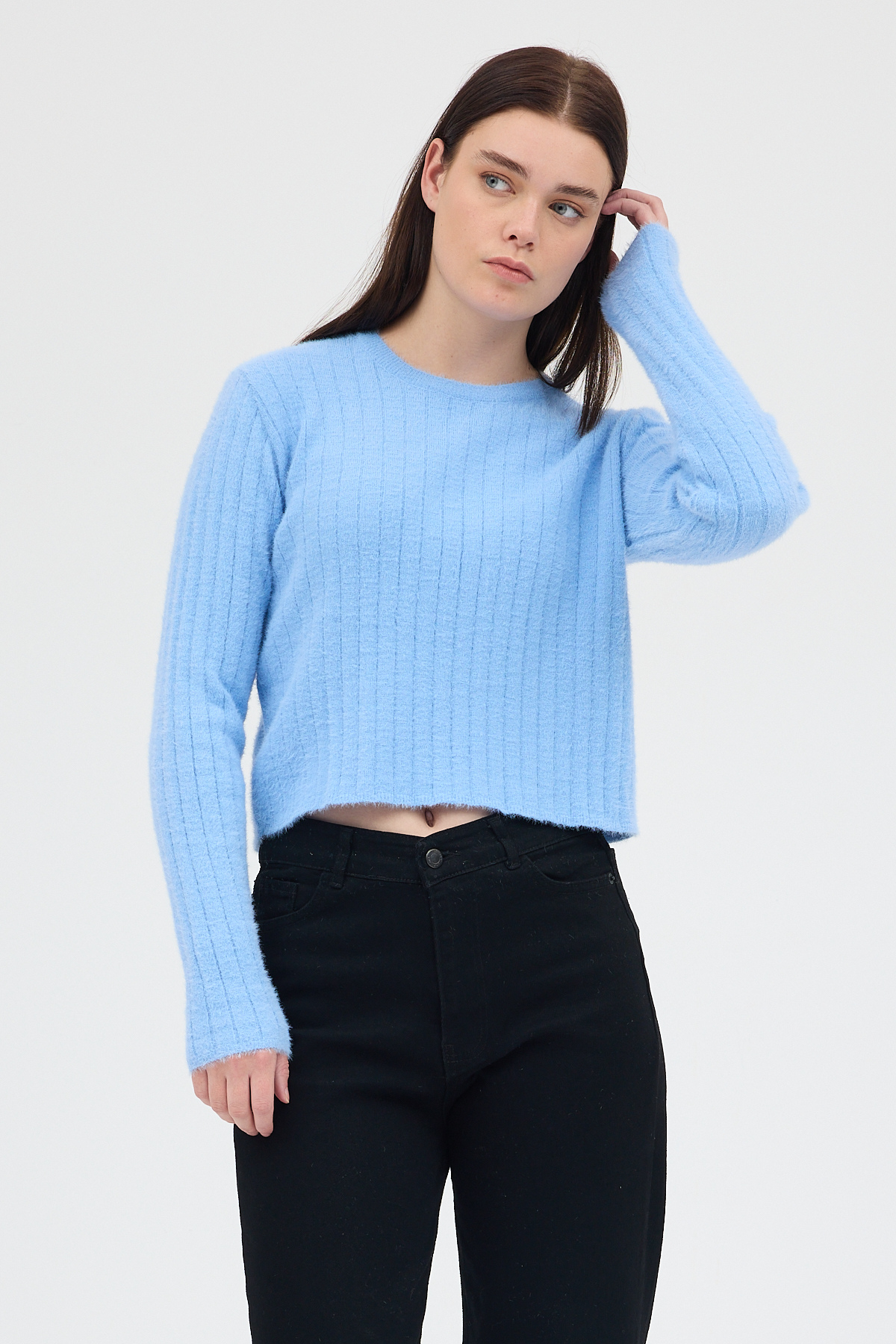 Bebe Mavi Bisiklet Yaka Uzun Kol Kadın Kazak 2412 - RAYS