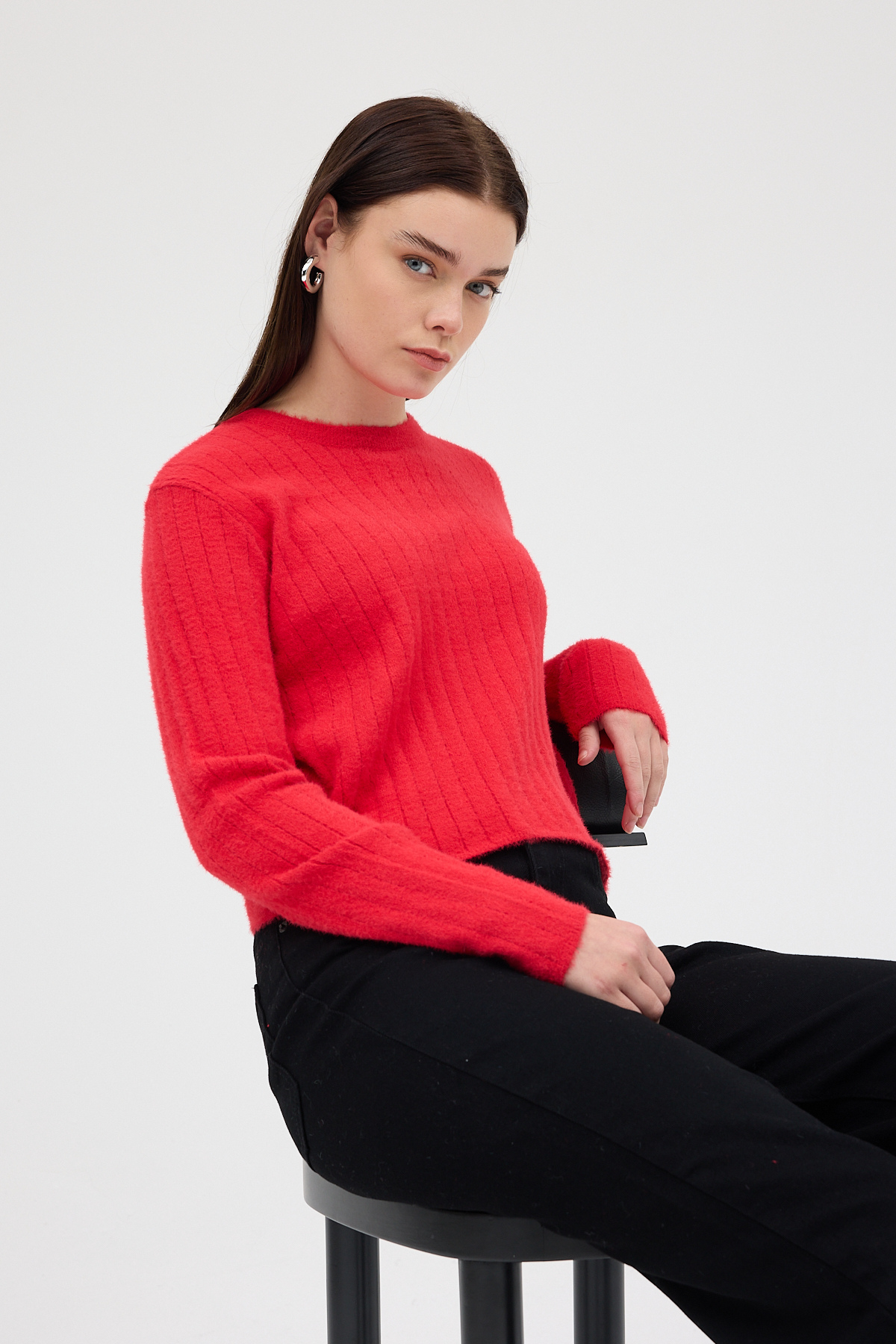 Kırmızı Bisiklet Yaka Uzun Kol Kadın Kazak 2412 