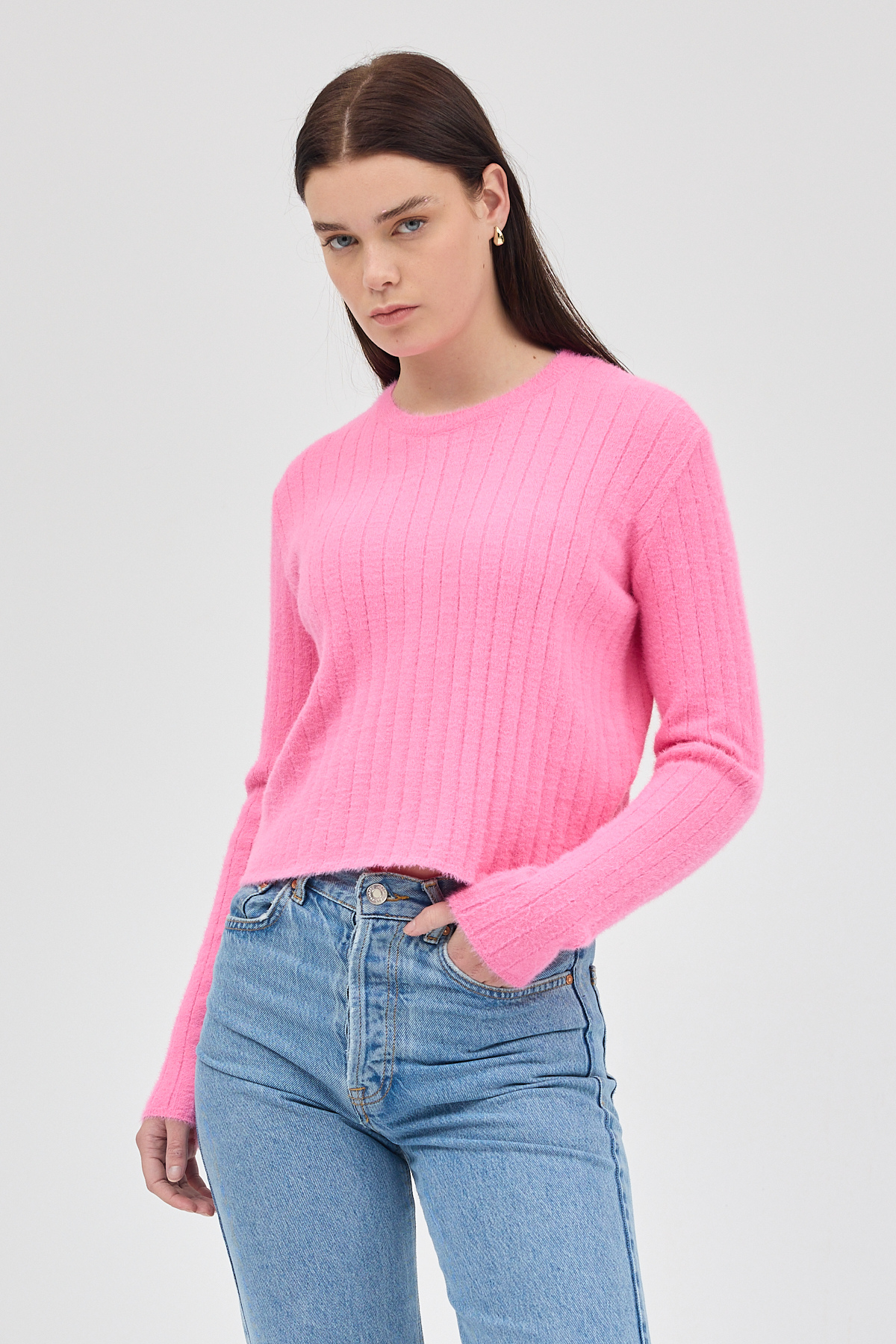 Pembe Bisiklet Yaka Uzun Kol Kadın Kazak 2412 