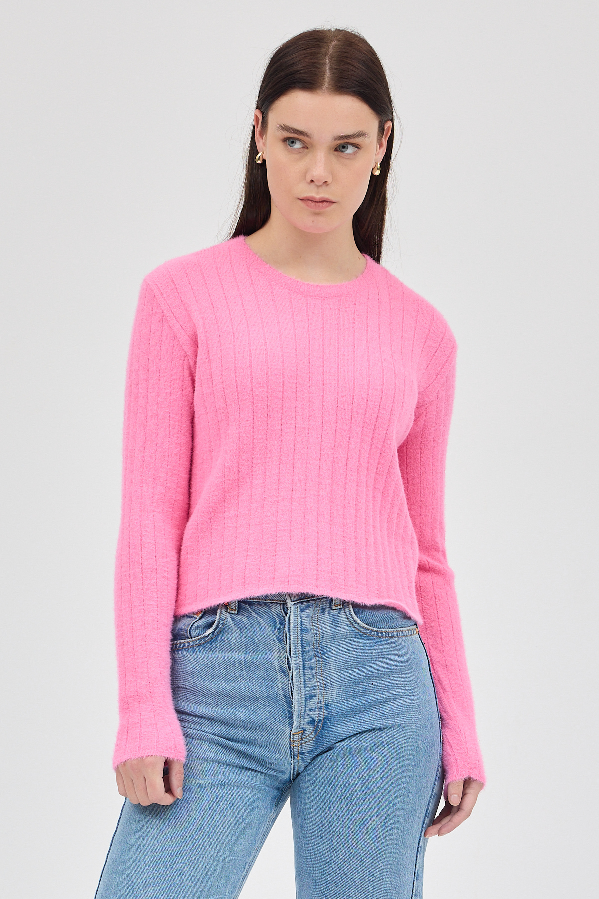 Pembe Bisiklet Yaka Uzun Kol Kadın Kazak 2412 - 6