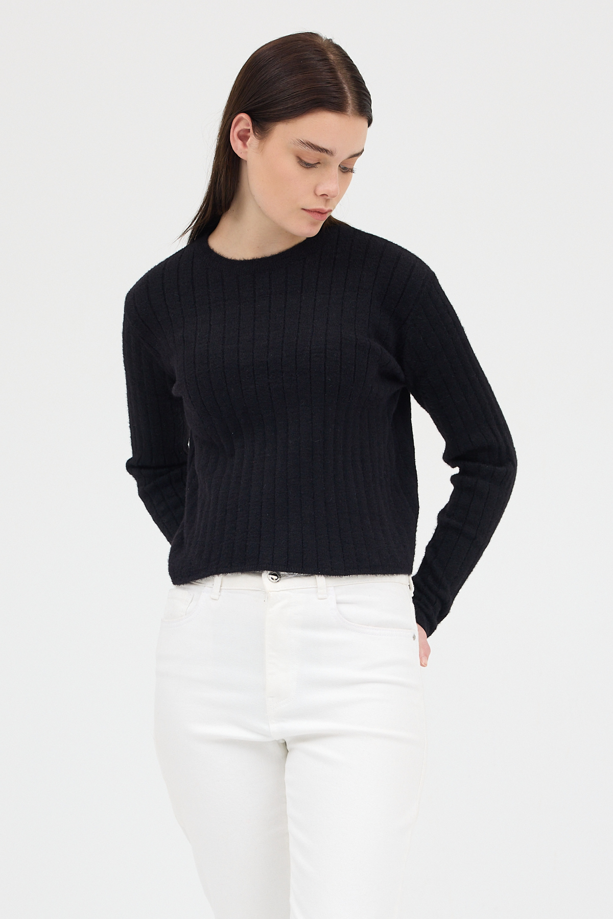 Siyah Bisiklet Yaka Uzun Kol Kadın Kazak 2412 - RAYS