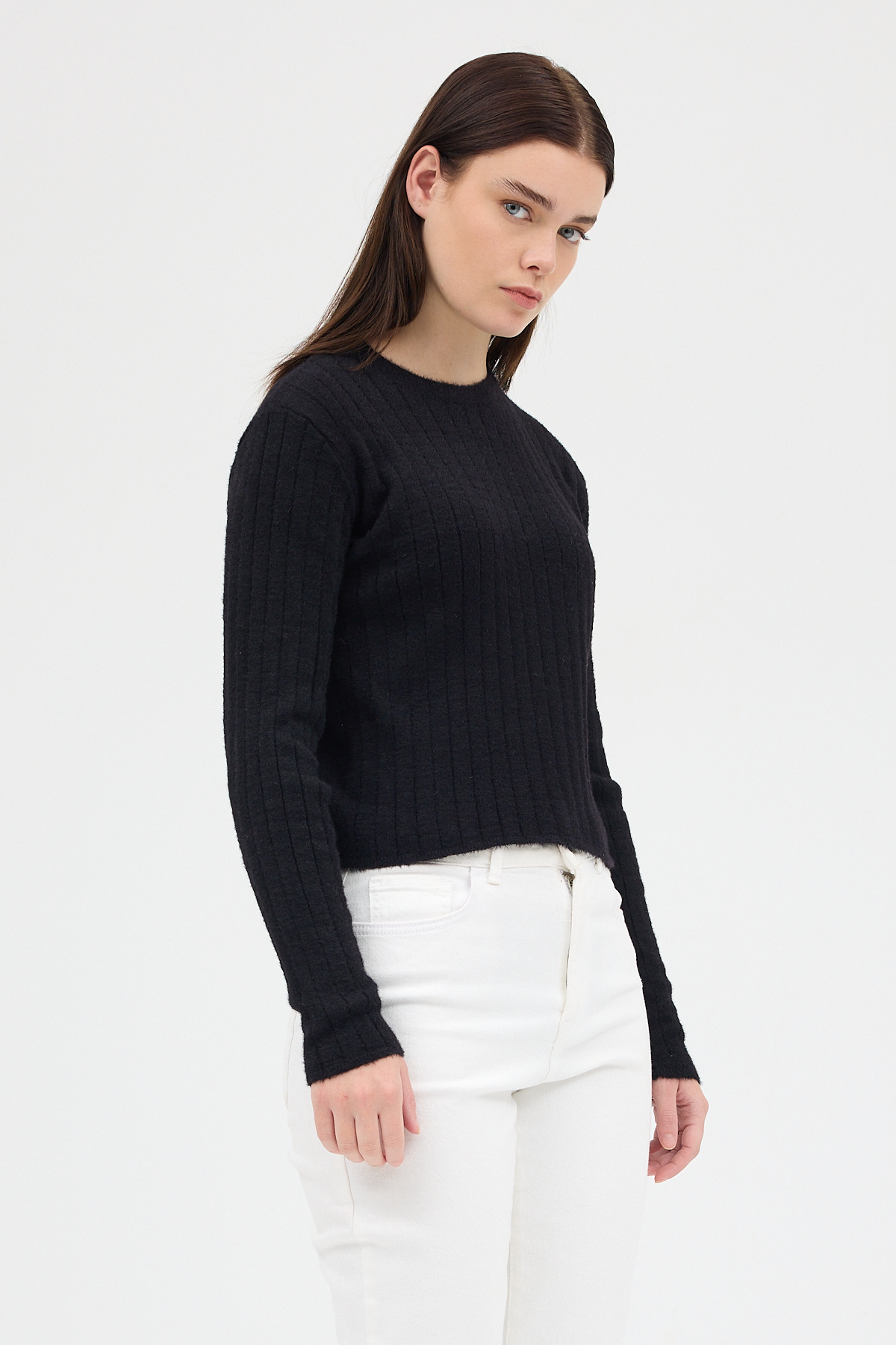 Siyah Bisiklet Yaka Uzun Kol Kadın Kazak 2412 - RAYS