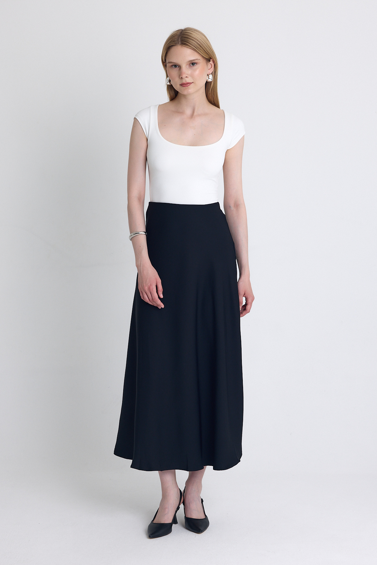 Siyah Yüksek Bel Midi A Kesim Etek 241312 - RAYS