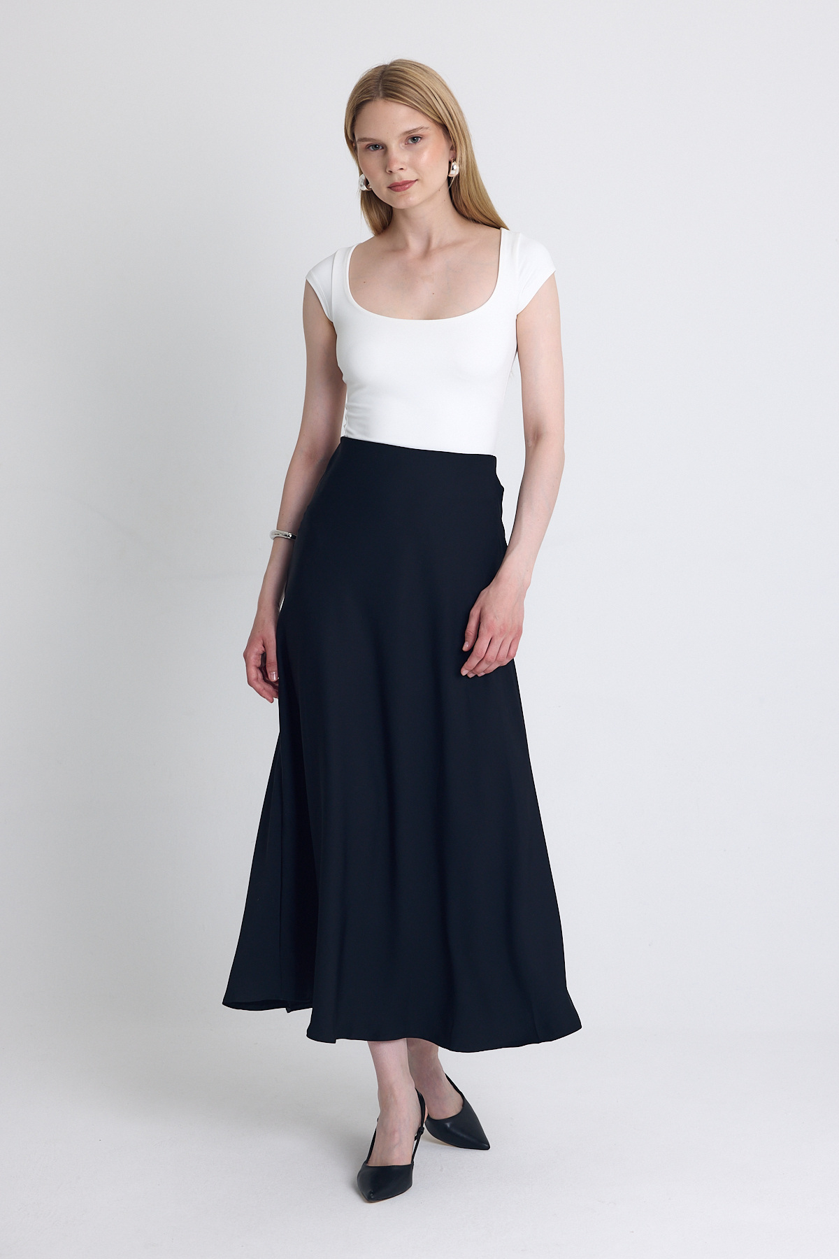 Siyah Yüksek Bel Midi A Kesim Etek 241312 - 3