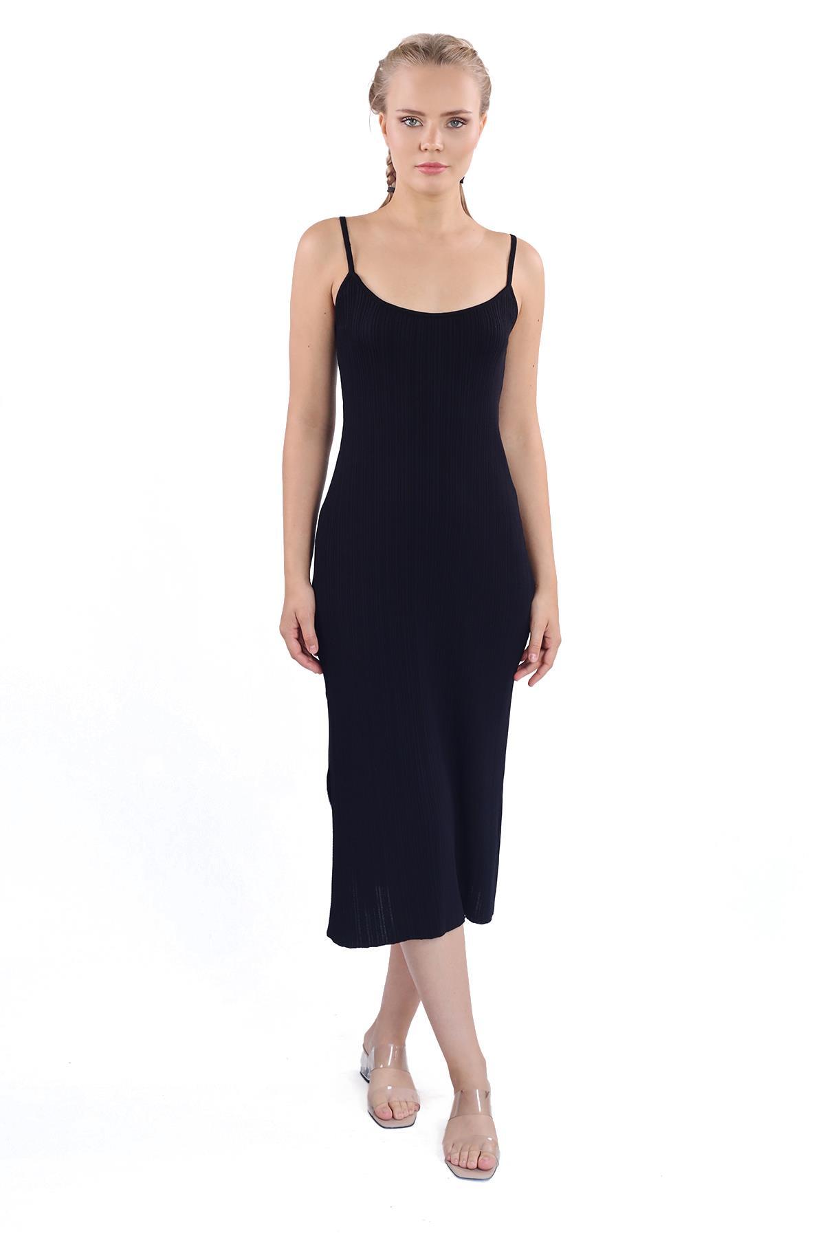 Siyah Askılı Triko Elbise 24147 