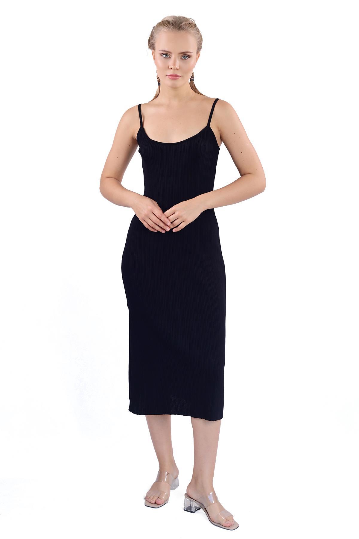 Siyah Askılı Triko Elbise 24147 - 2