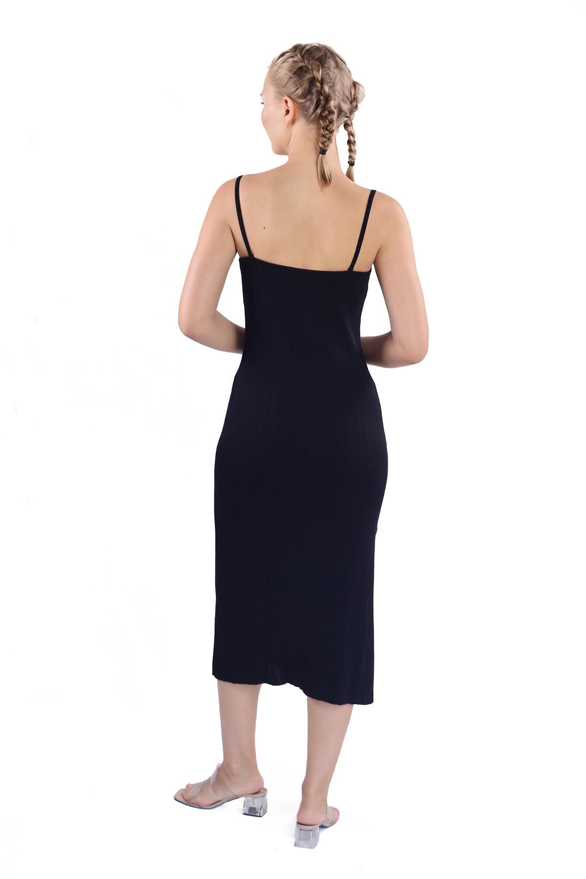 Siyah Askılı Triko Elbise 24147 - 5