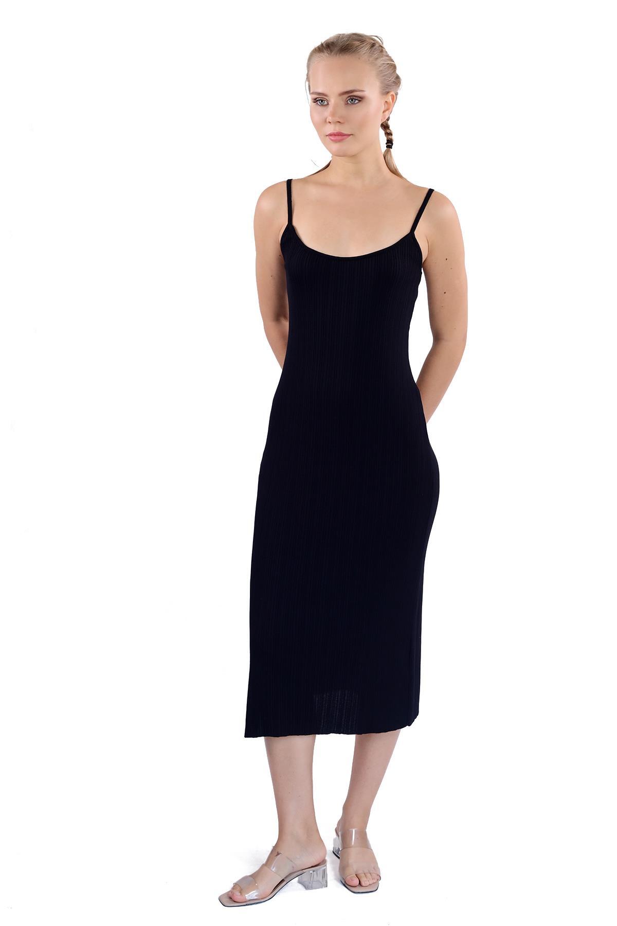 Siyah Askılı Triko Elbise 24147 - 7