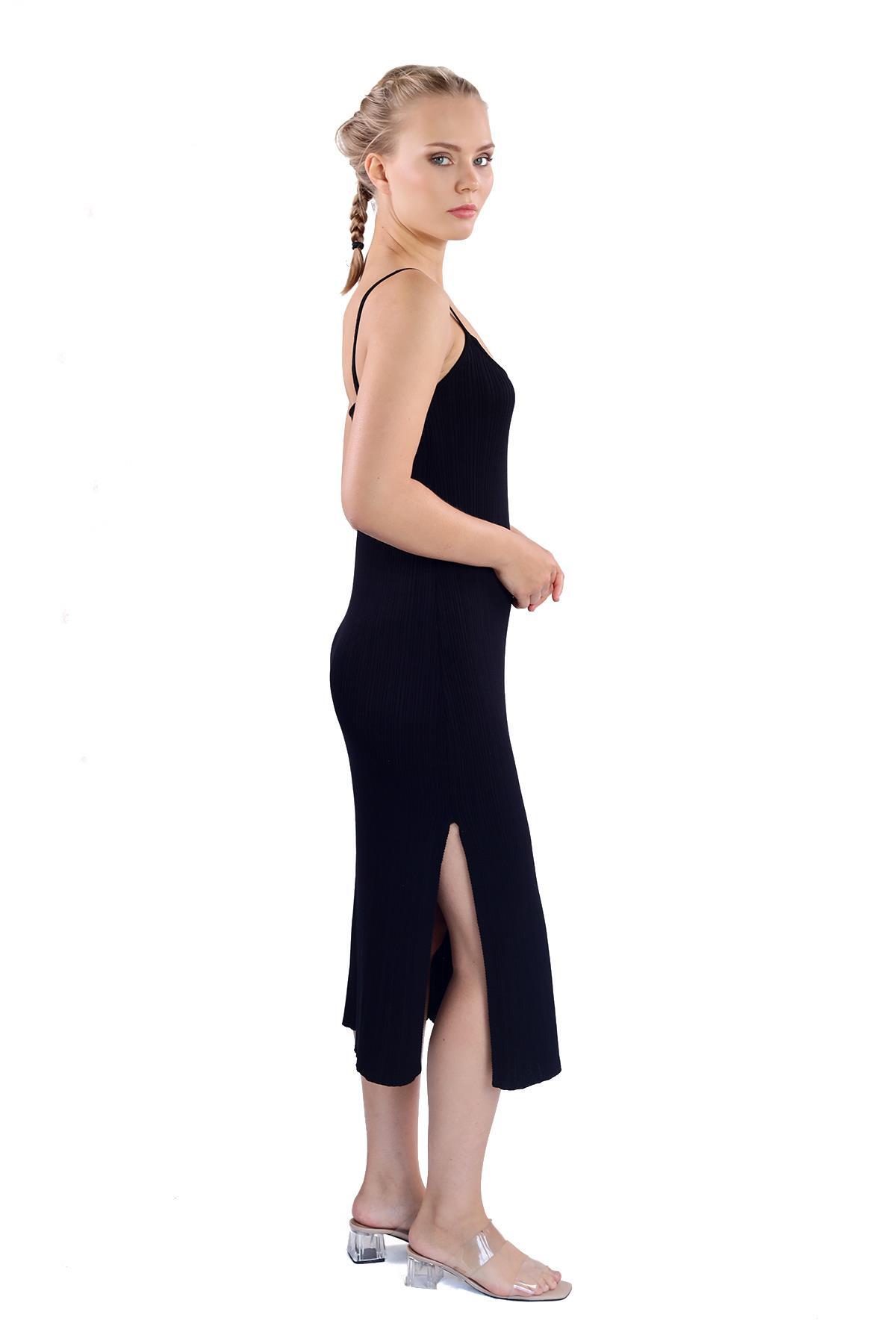 Askılı Triko Elbise 24147 Siyah - 3