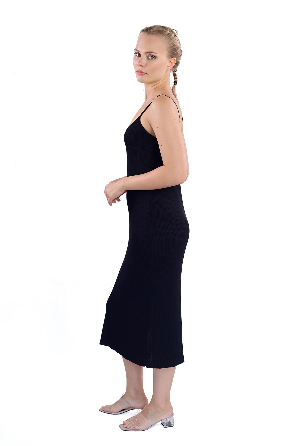 Askılı Triko Elbise 24147 Siyah - 8
