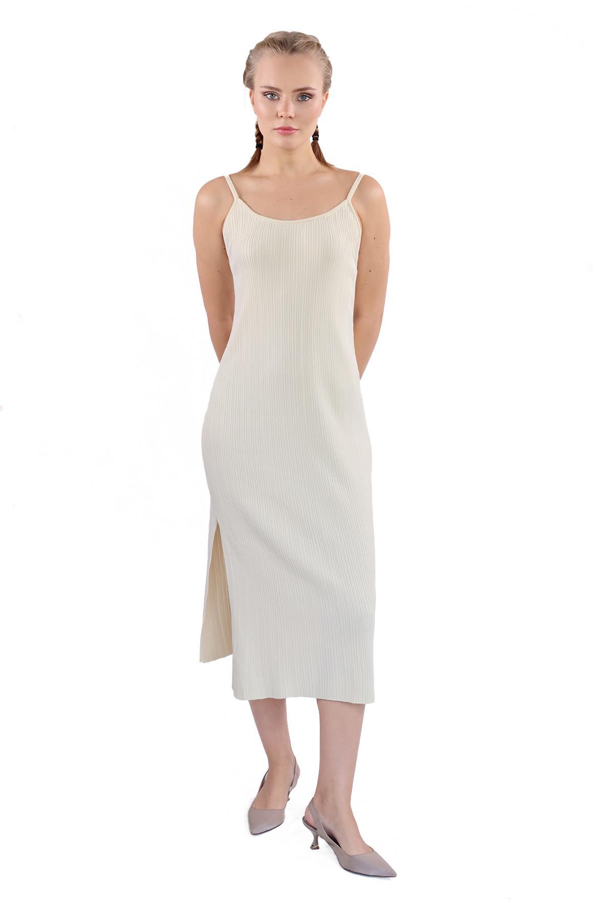 24147 Askılı Triko Elbise Taş 