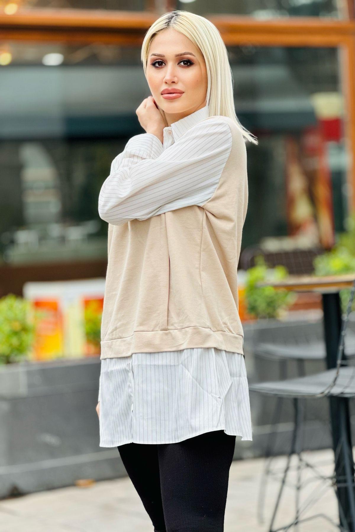 Bej Süveter Detay Tunik 24147 - 2