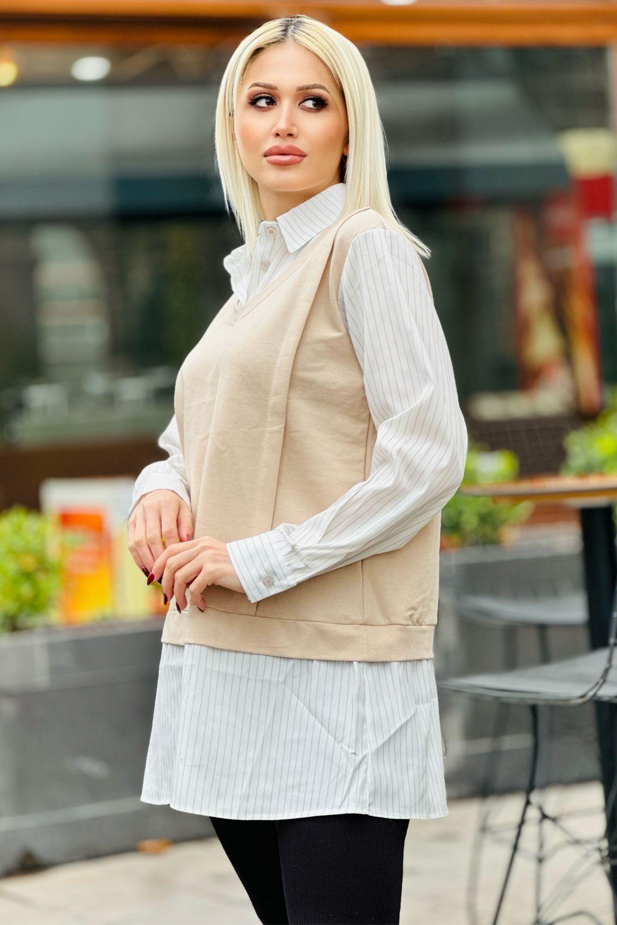 Bej Süveter Detay Tunik 24147 - 4