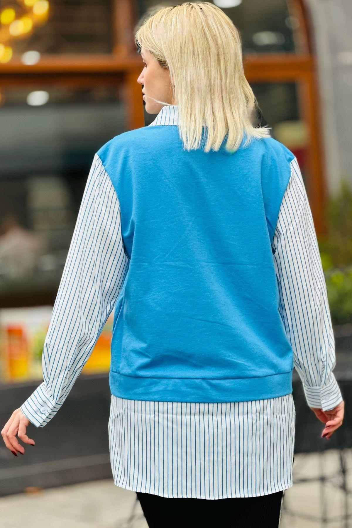 24147 Süveter Detay Tunik Mavi - 3
