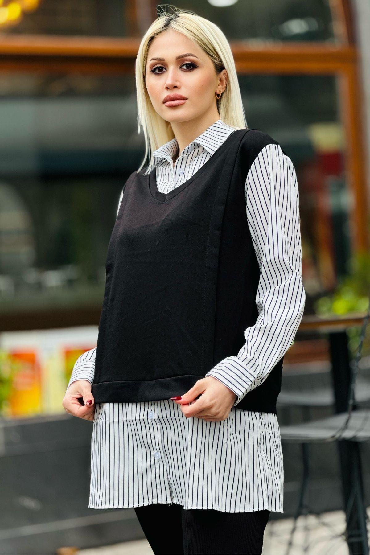 24147 Süveter Detay Tunik Siyah 