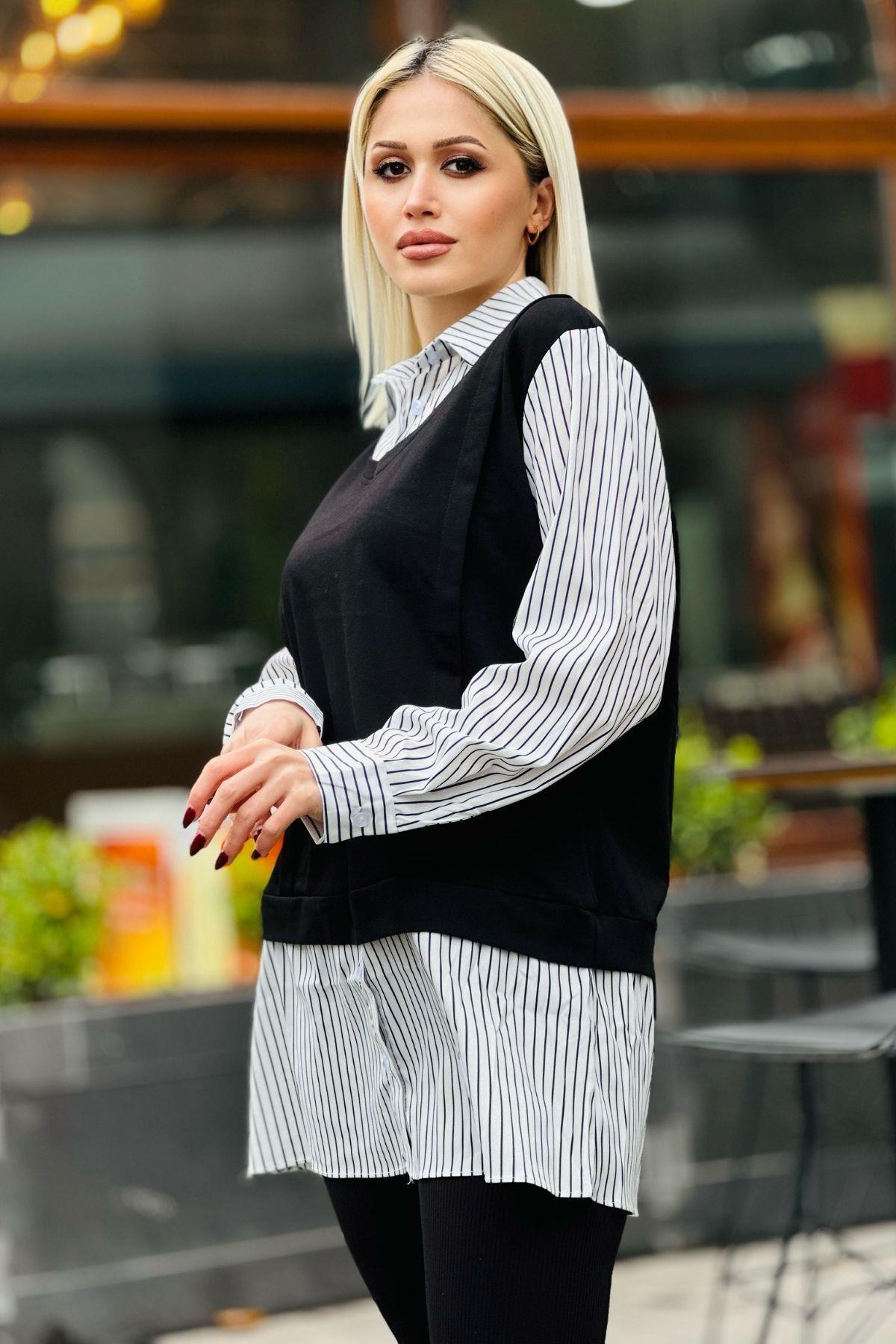 24147 Süveter Detay Tunik Siyah - 4