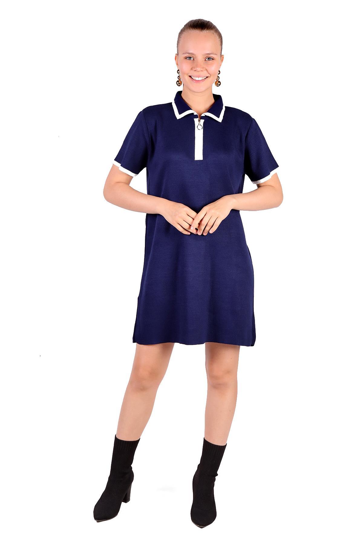 Laci Fermuar Detay Kısa Kol Elbise 24150 