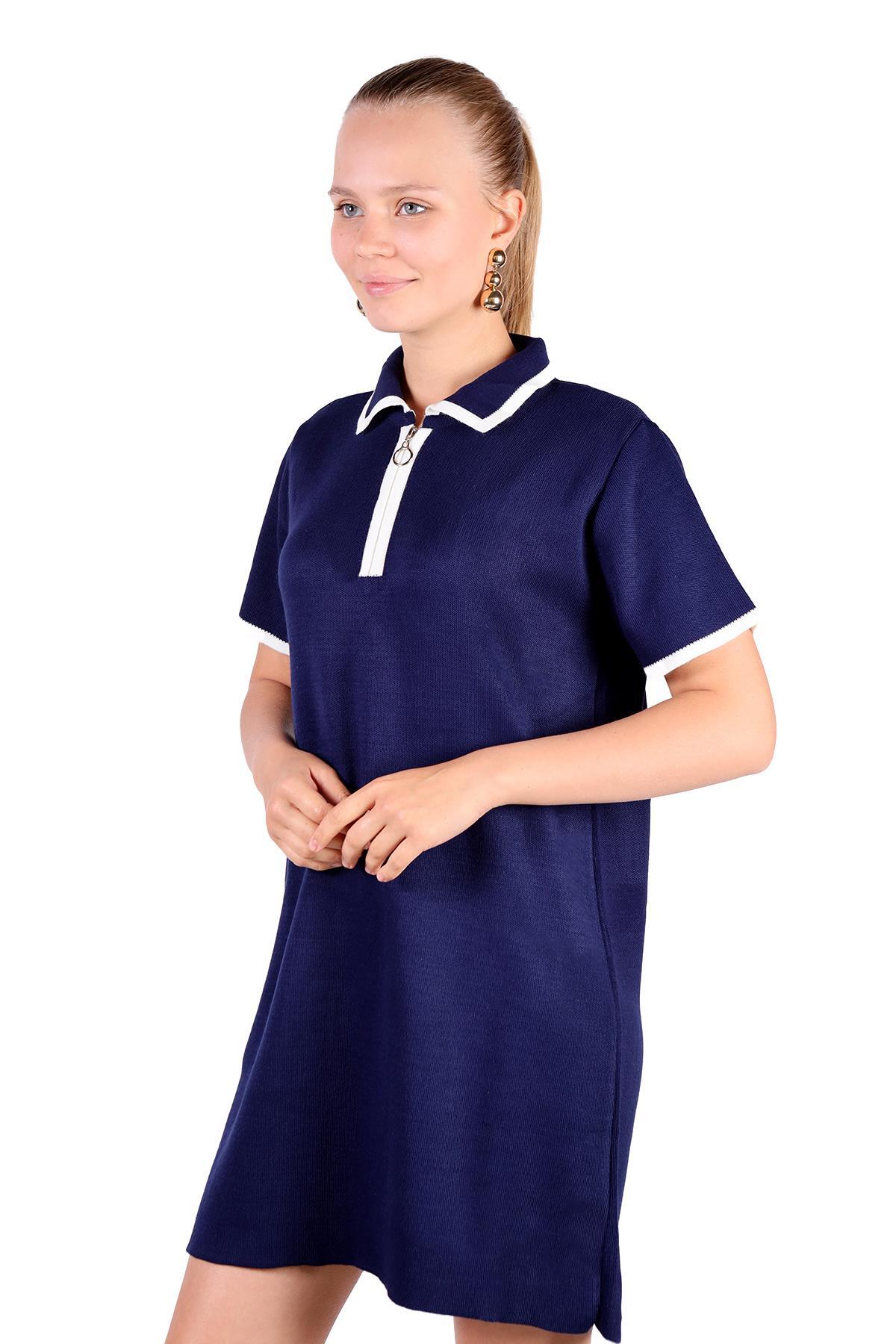 Laci Fermuar Detay Kısa Kol Elbise 24150 - 6