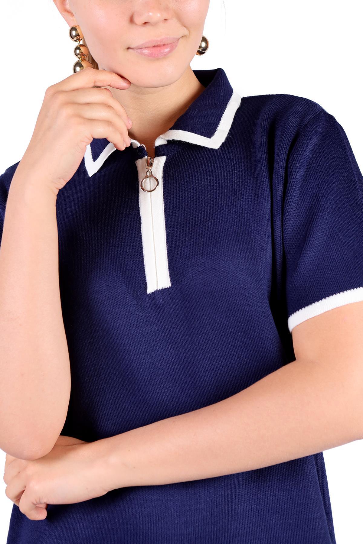 Laci Fermuar Detay Kısa Kol Elbise 24150 - 8