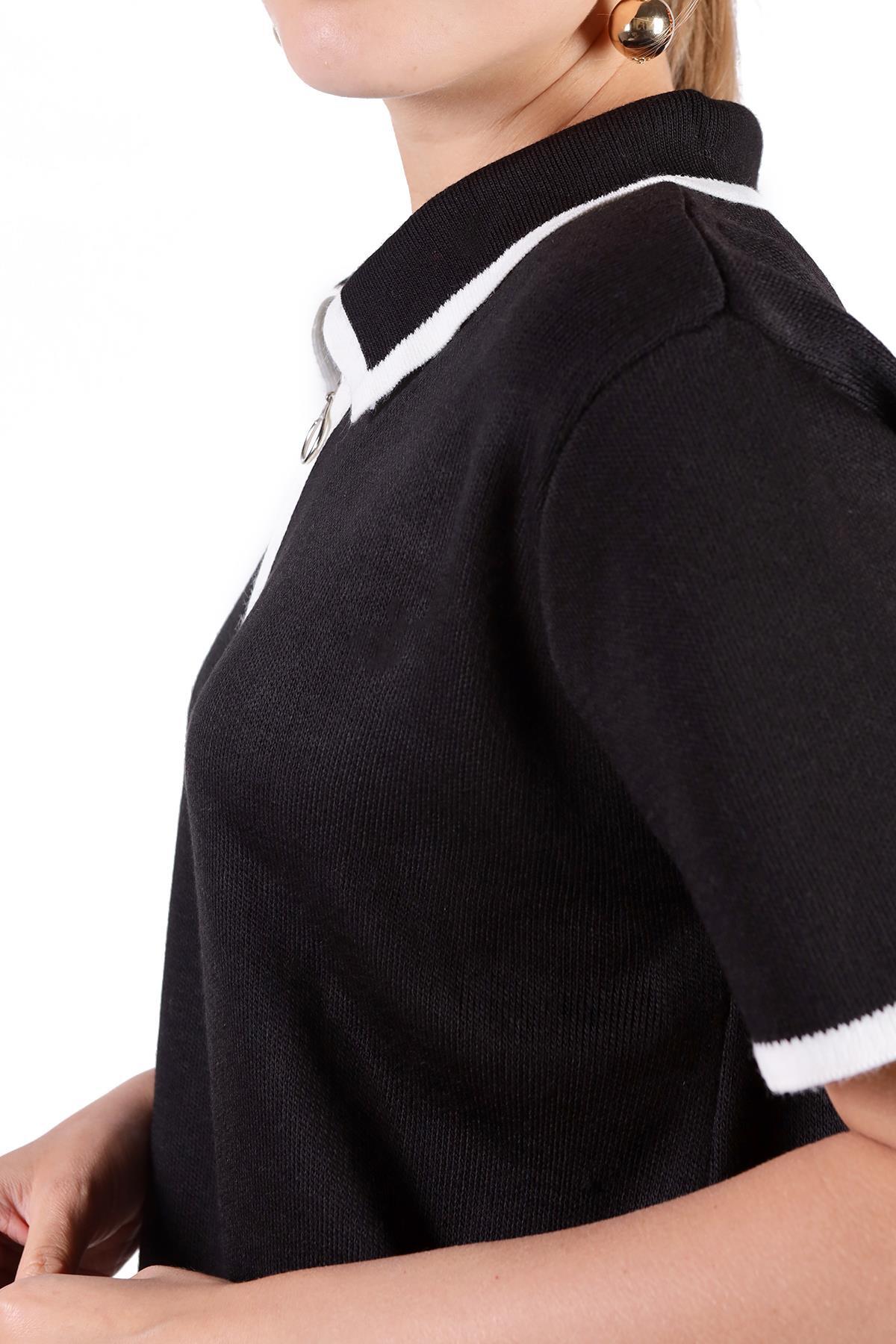 Siyah Fermuar Detay Kısa Kol Elbise 24150 - 7