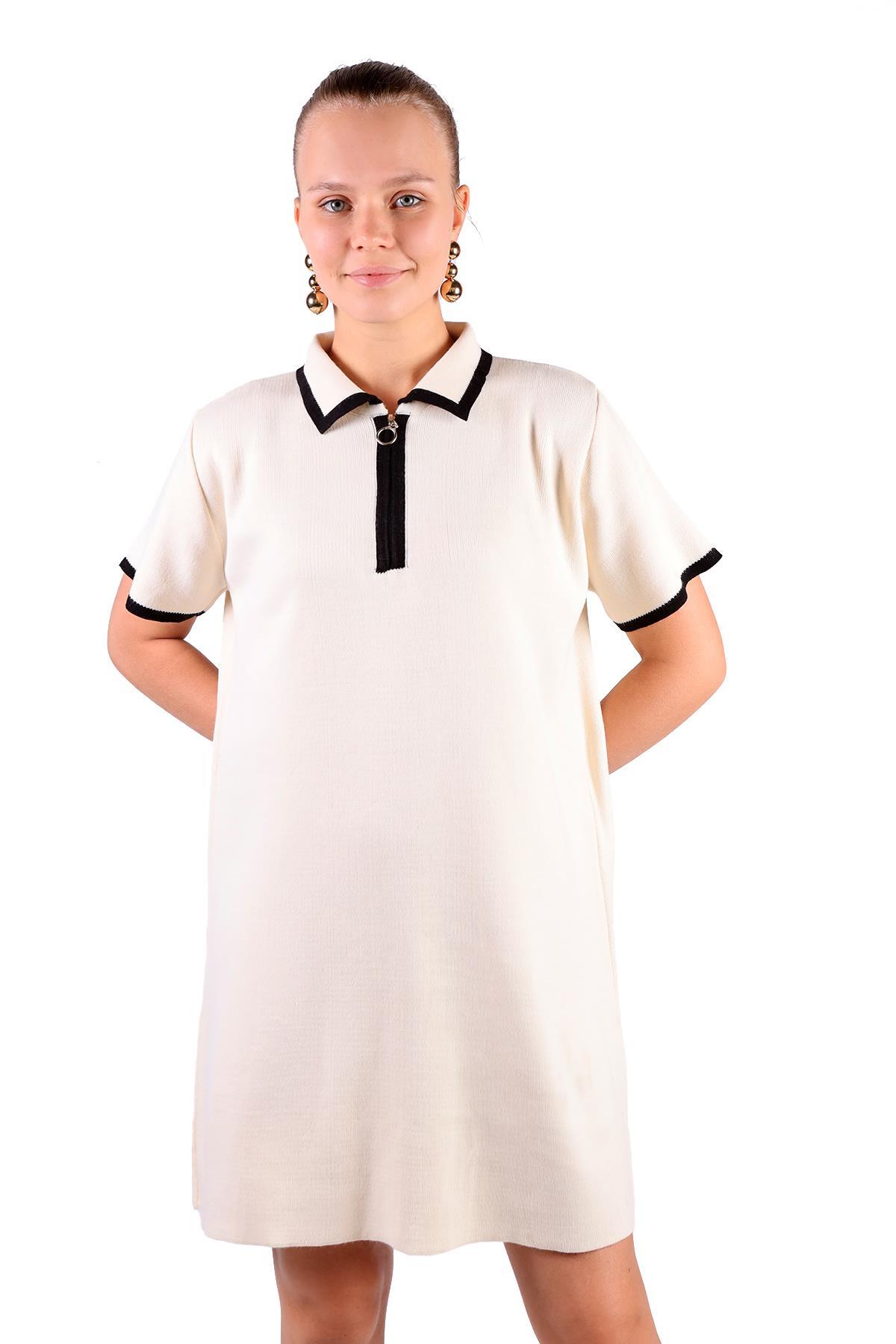 Taş Fermuar Detay Kısa Kol Elbise 24150 - 2