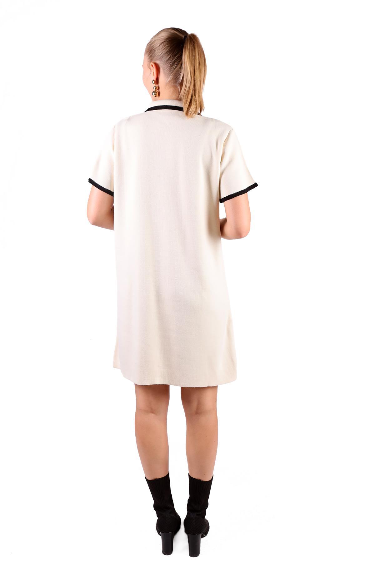 Taş Fermuar Detay Kısa Kol Elbise 24150 - 5