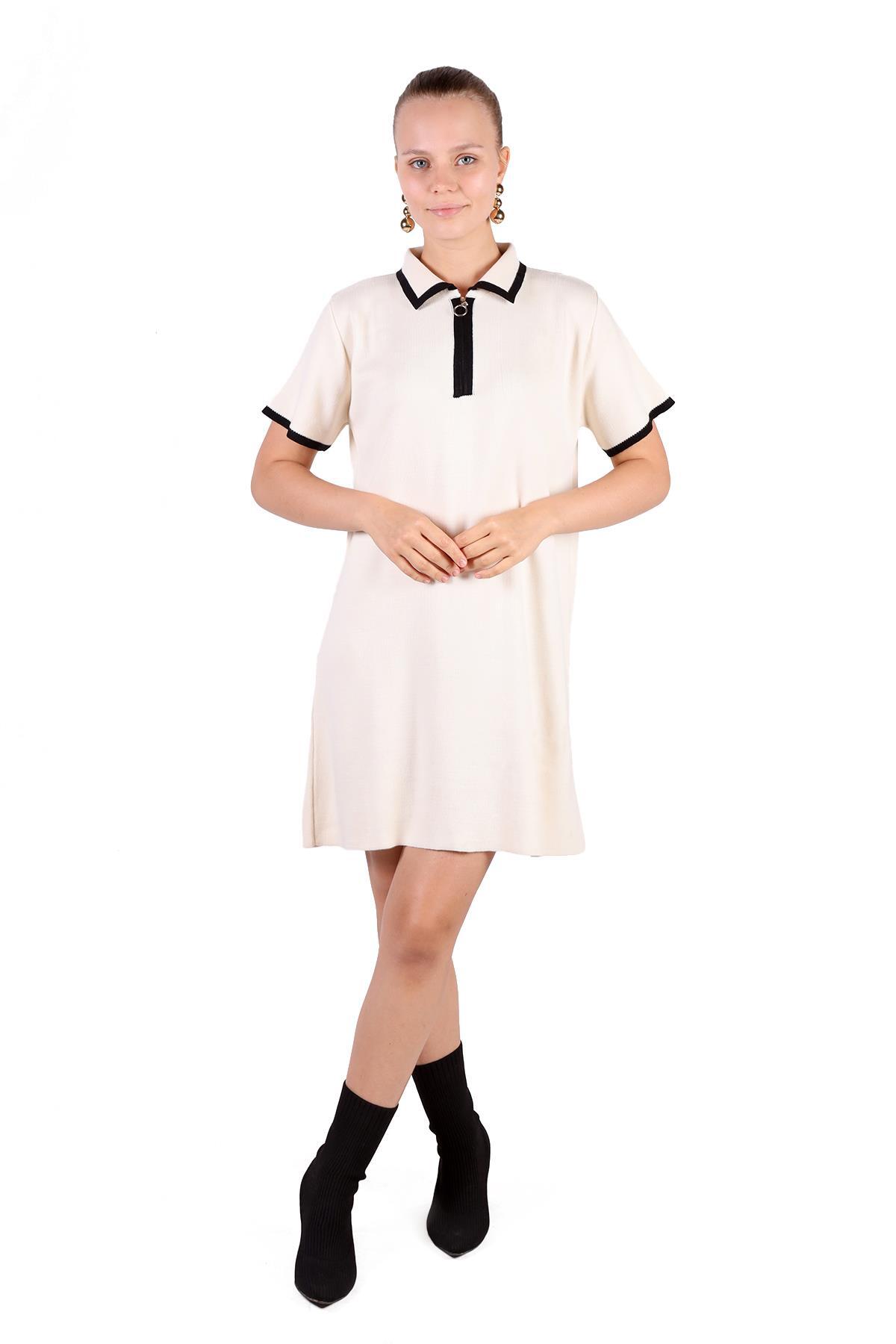 Taş Fermuar Detay Kısa Kol Elbise 24150 - 7