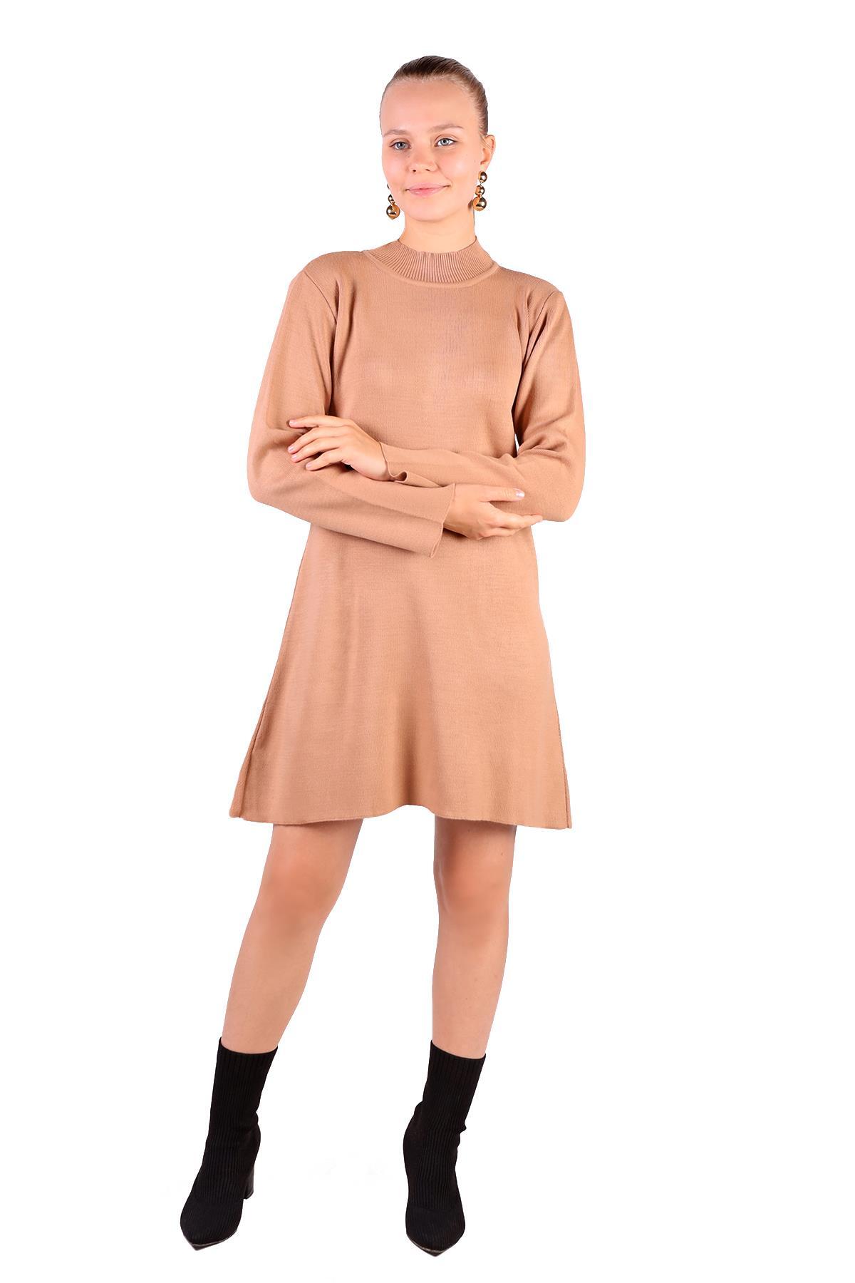 Camel Yarım Boğaz Kısa Triko Elbise 24151 - 1